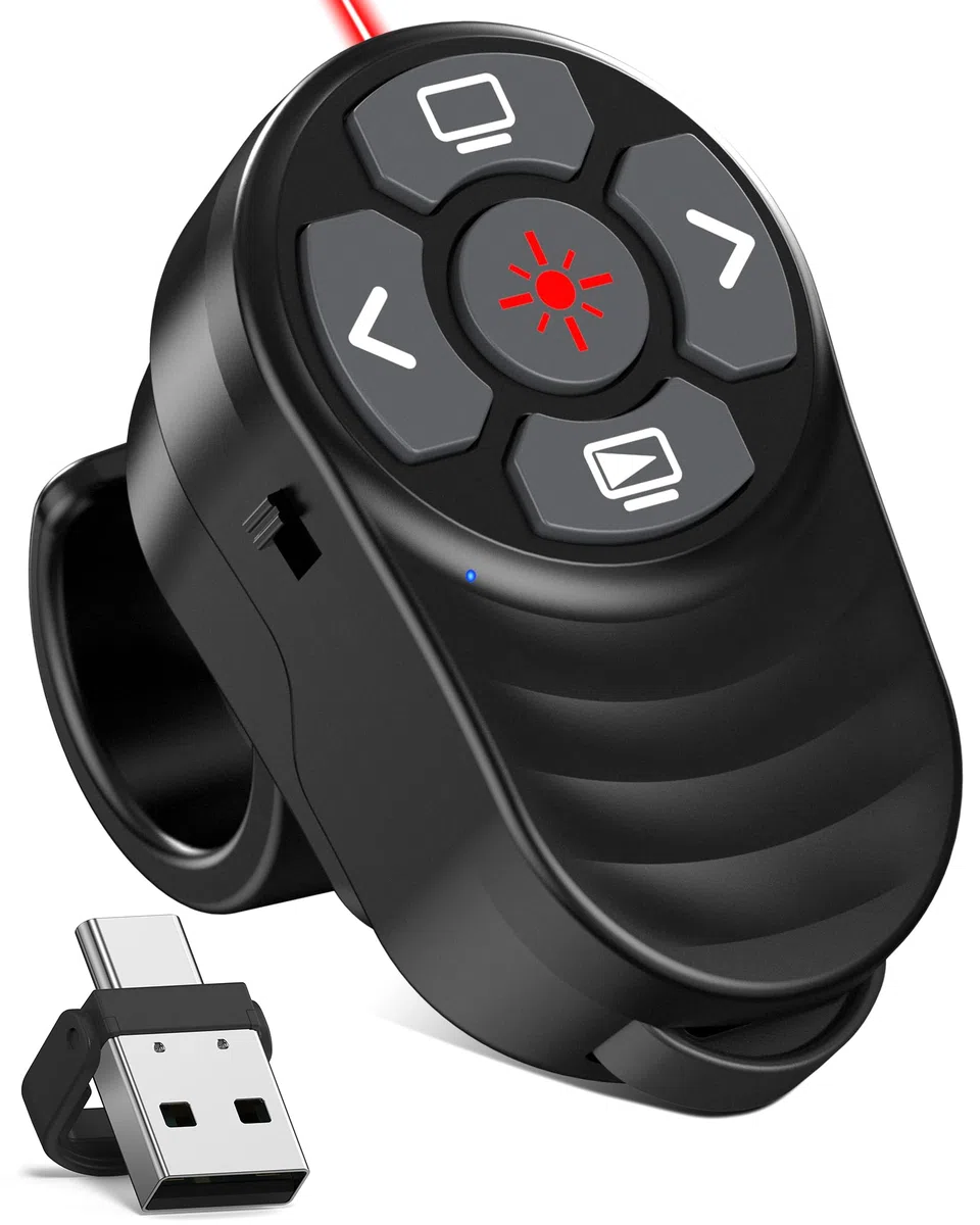 2 in 1 USB C Presentation Clicker, Wireless 2.4G Type C e USB ricevitore Presenter Clicker, puntatore per presentazioni Controllo del volume per Windows