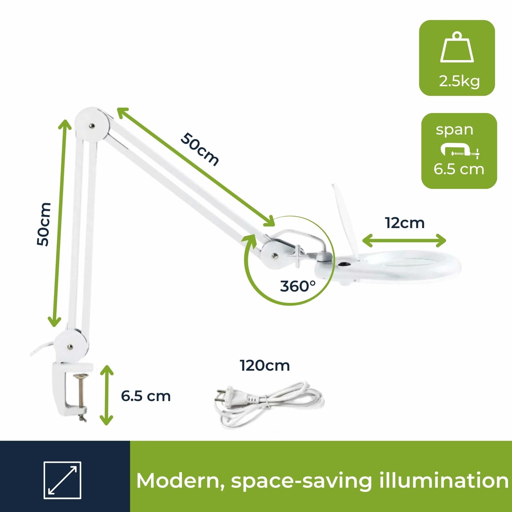 Velleman Lampada LED con lente e morsetto, lampada d'ingrandimento 4 W, 48 LED, ingrandimento 2,25x, lente 5 diottrie 120 mm, luce diurna 6400 K, per lettura, hobby, beauty e precisione