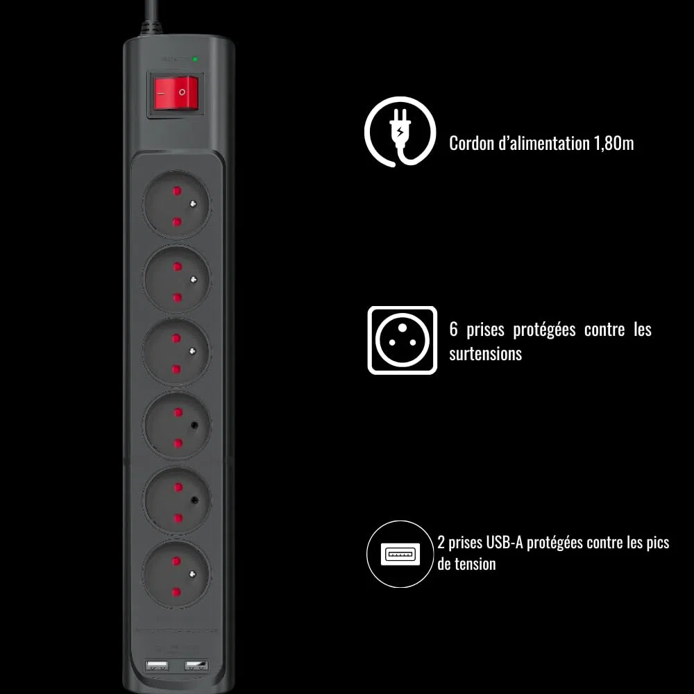 Monster POWER PARAFOUDRE PARASURTENSEUR 6 AC/2 USB-A FR