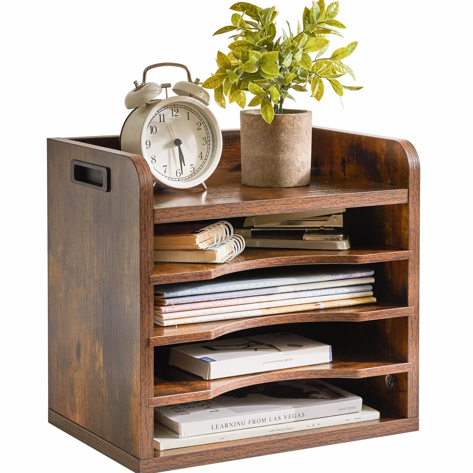 YMYNY Organizer da Scrivania in Legno, Portaoggetti da scrivania con 3 Ripiani Regolabili, per Scuola, Ufficio, per Formato A4 Documenti Archiviazione, 34 x 23 x 31.5CM Marrone Rustico HBC006H