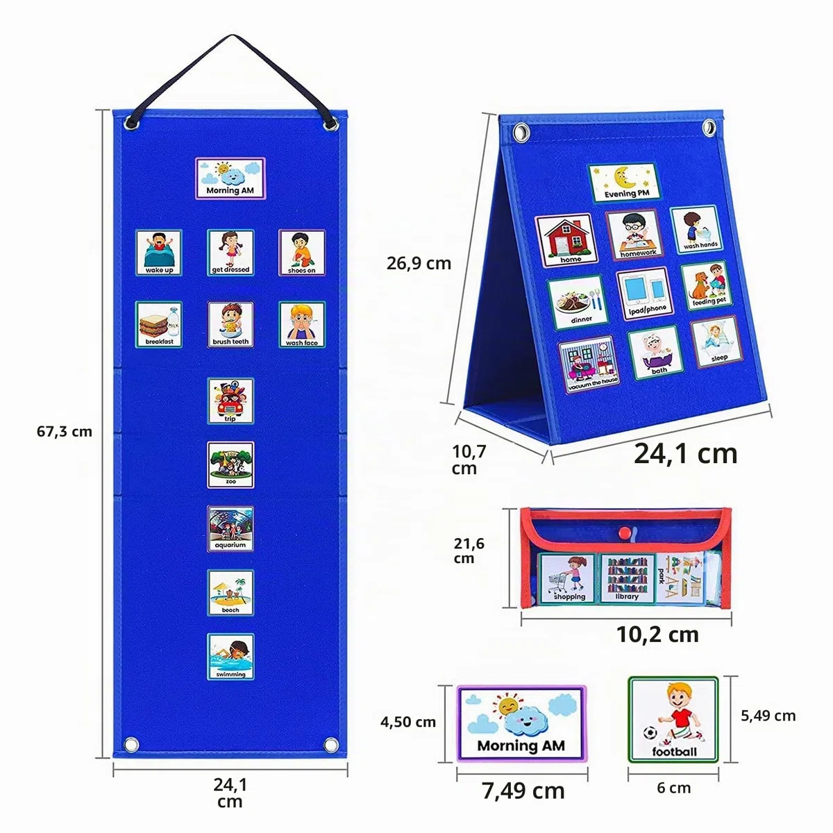 Calendario per bambini, 2 in 1, diagramma di routine quotidiana 'autismo, agenda giornaliera per bambini, routine visione, planner settimanale per bambini con 70 carte, calendario per