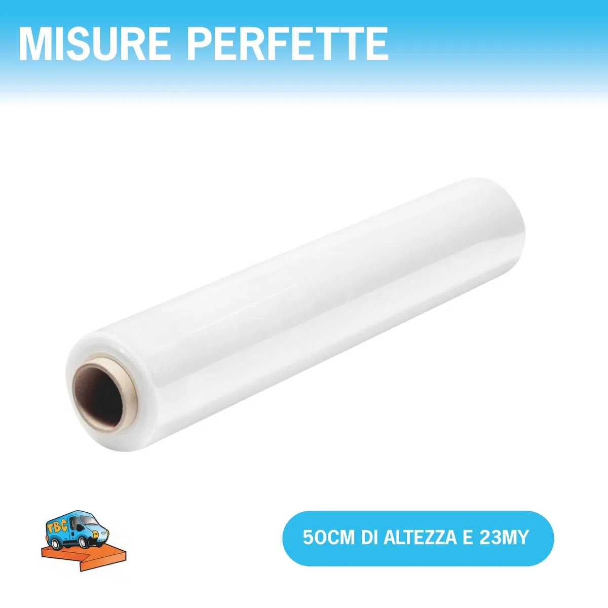 TravelBox 6 Rotoli Film Estensibile Manuale Trasparente, Altezza 50 cm da 2,4 kg, Pellicola Protettiva Spessore 23my per Imballaggio e Protezione Merce (Trasparente 23my, 6 Rotoli)