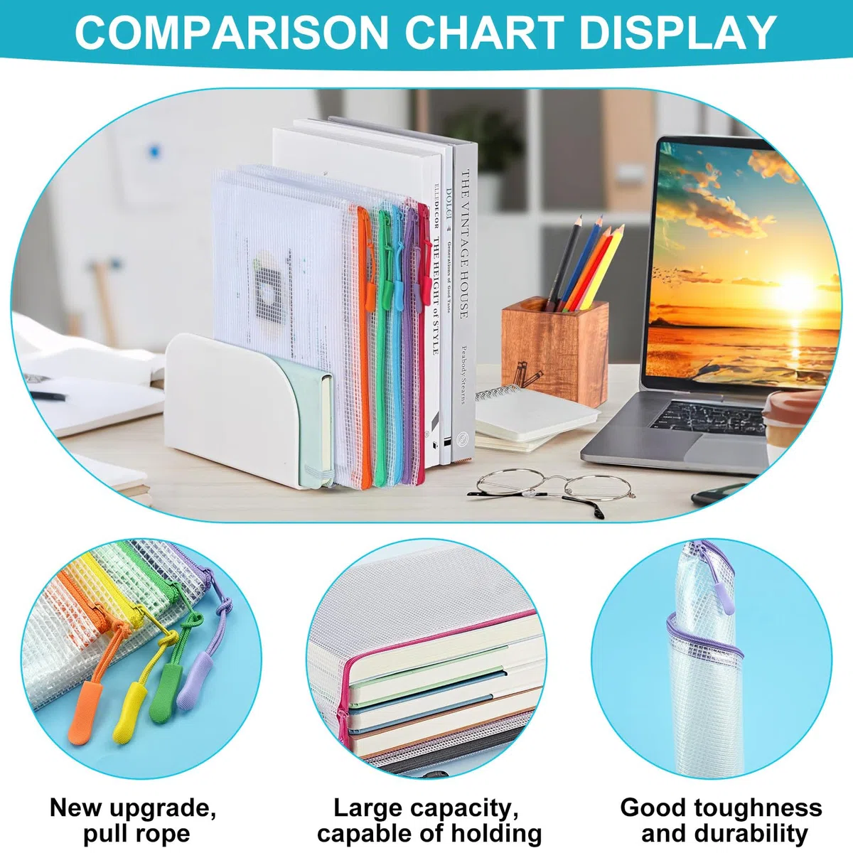 45 pezzi Borsa portadocumenti impermeabile con chiusura lampo, 8 misure Mesh Bag Zipper sacchetto PVC plastica trasparente per scuola, cosmetici, organizzazione dei file, stoccaggio di cancelleria