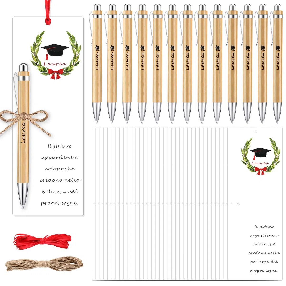 Clabby 36 Set Segnaposto Laurea Regalo per Festa di Laurea Includono 36 Penne a Sfera e 36 Cartoncini per Tavolo Segnalibro per Laureati Bomboniere Decorazioni
