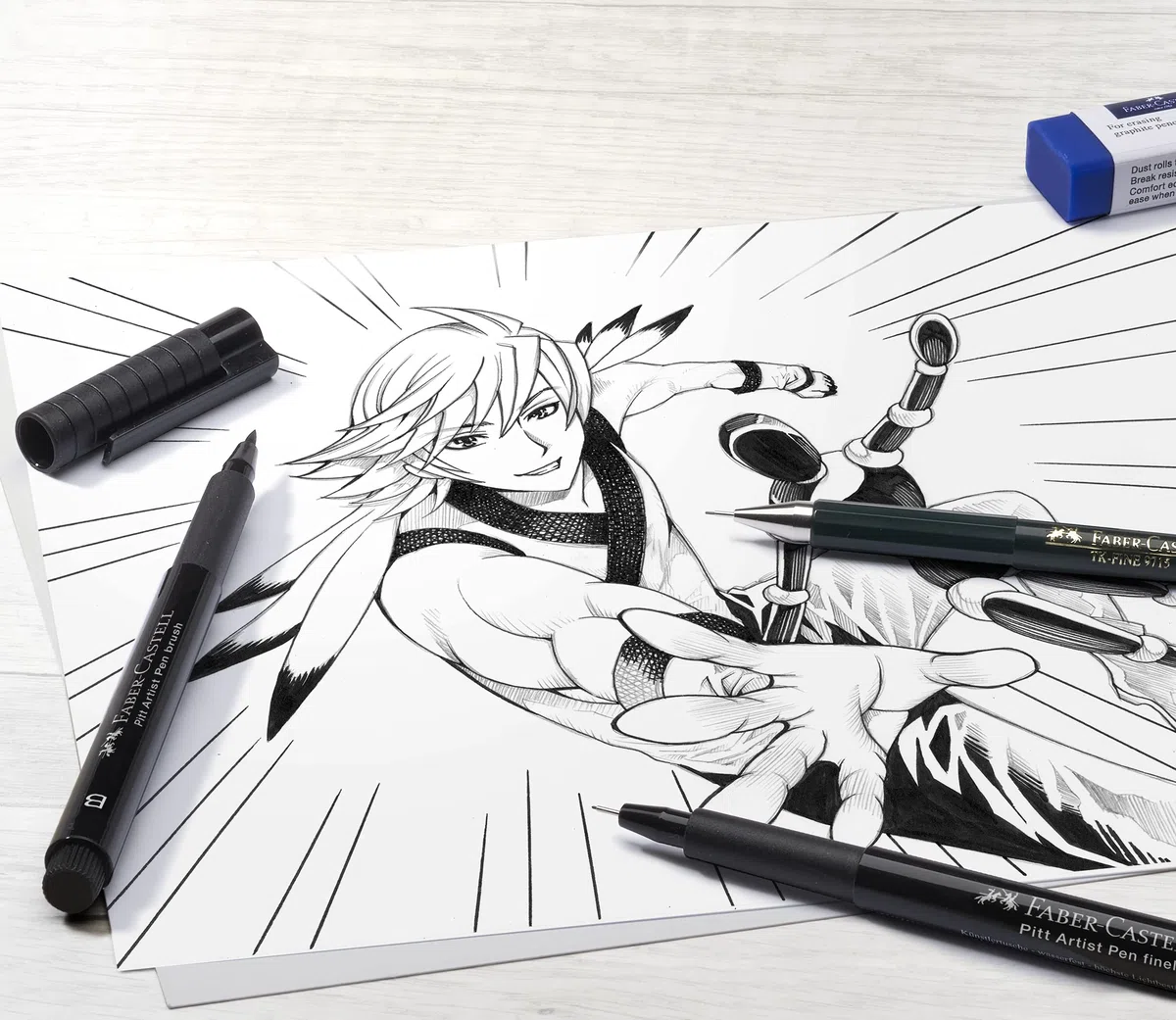 Faber-Castell 167152 Set Pennarelli Manga Starter, Set Fineliner Nero con Pennarelli a Inchiostro e Accessori, per Disegno Manga su una Varietà di Superfici