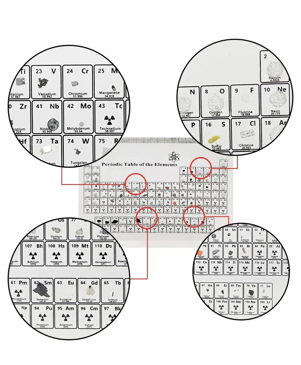 Mini Tascabile Tavola Periodica degli Elementi con 83 elementi reali incastonati, Set Elementi Tavola Periodica