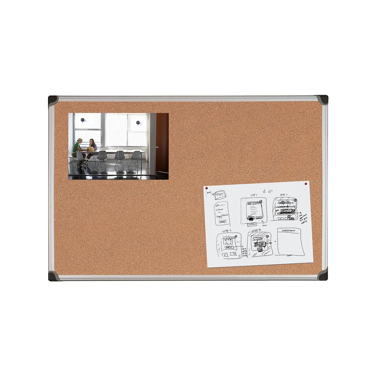 Bi-Office Pannello In Sughero Con Cornice In Alluminio Maya Serie W, Angoli in ABS, 120 x 90 cm