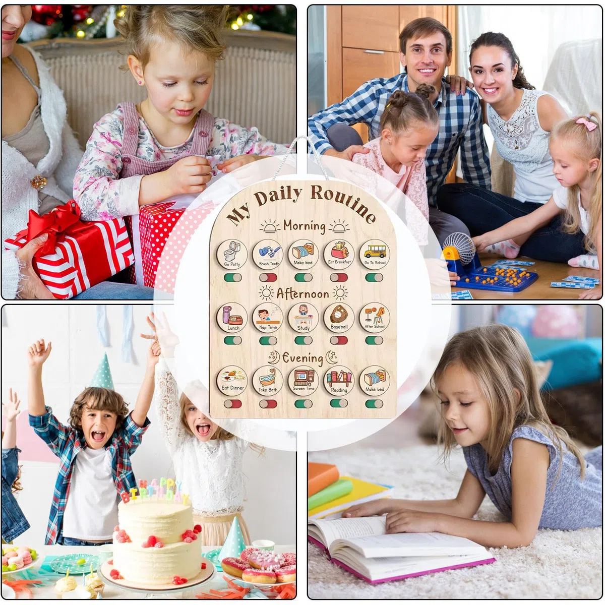Tabella Delle Routine Per Bambini Piccoli - Tavola in Legno per la Routine della Buonanotte per Bambini 3-5 Anni | Scuola Materna in Legno Per Routine Mattutina e Notturna