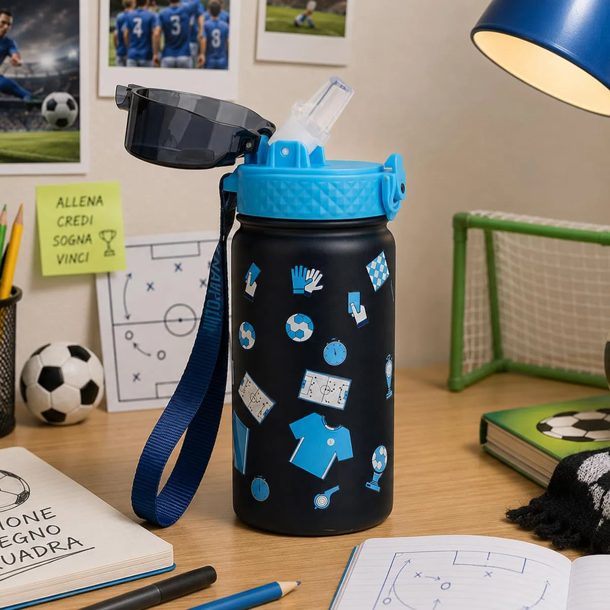 Colourbook Borraccia Termica Bambini 400 Ml Napoli Ufficiale, Acciaio Inox, 12 Ore Caldo Freddo, Beccuccio Silicone, Per Scuola Asilo Sport Piccoli Tifosi (Blu)