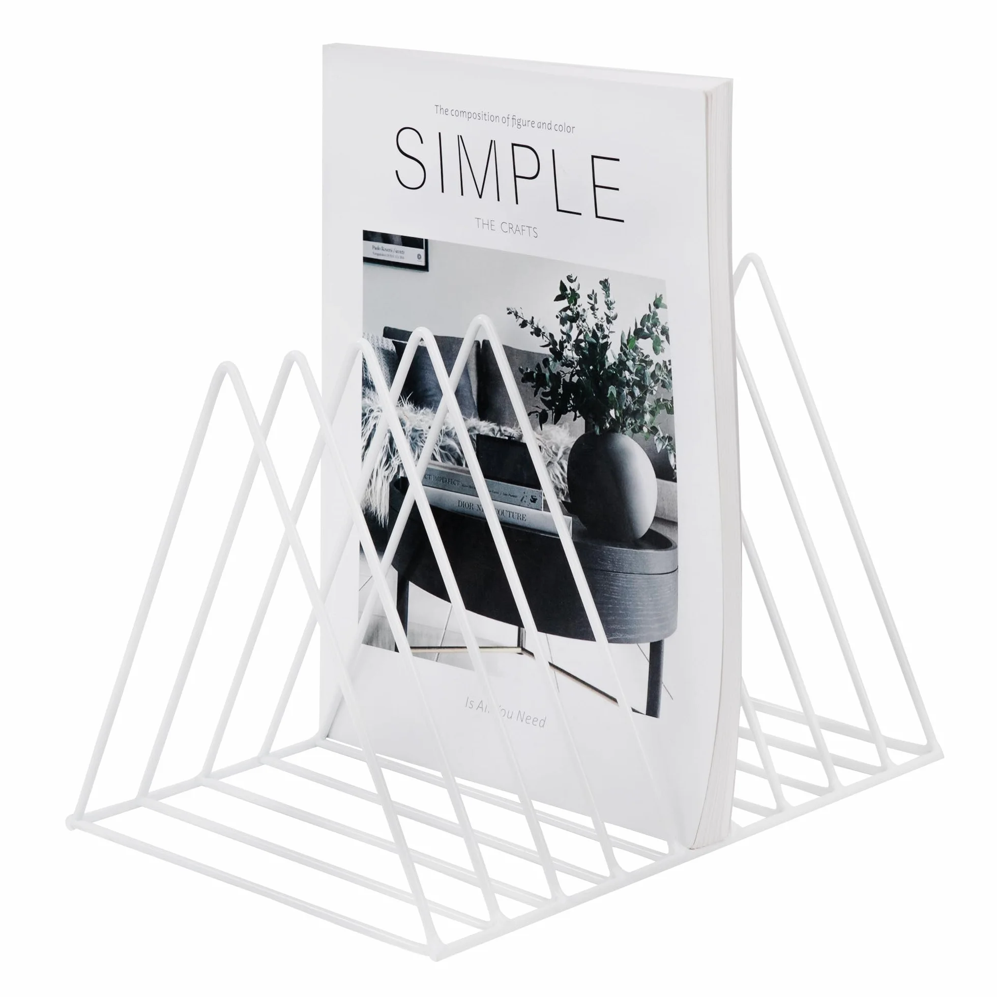 Portariviste Metallo, Porta Giornali, Scrivania Scaffale per Libri Triangolo File Organizer Supporto Rack Decor per Scaffali, Ufficio, Scuola, Biblioteca, Casa, Scuola (Bianco)
