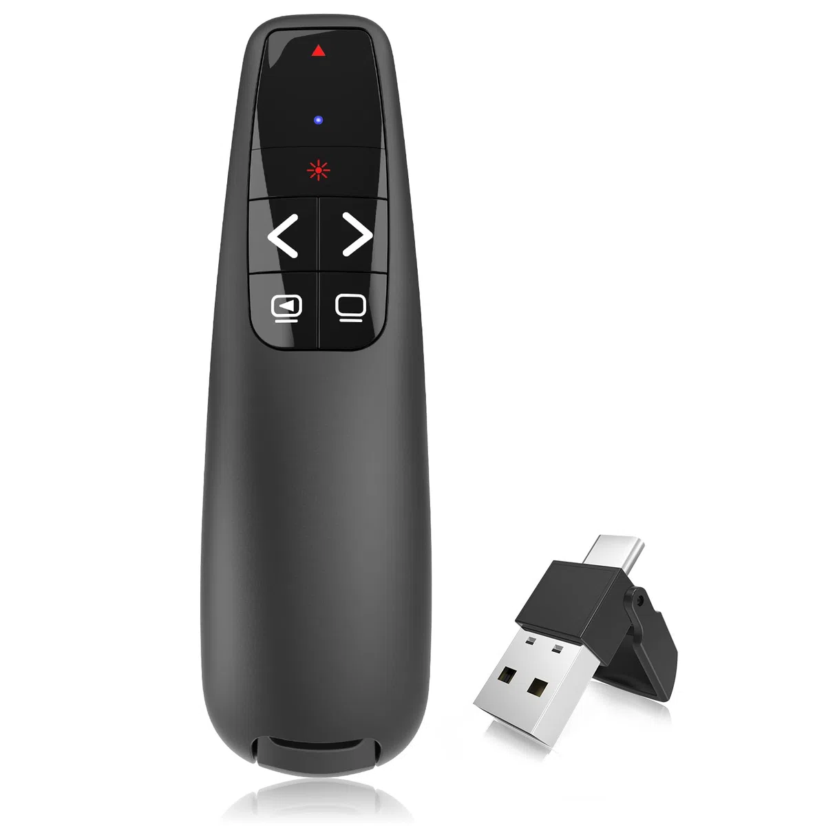 Presentatore Wireless Presenter Puntatore, Telecomando Presentazioni Powerpoint Senza-Fili, Ergonomico 2.4GHz USB A/C Pointer Penna Presentazioni per Incontro Computer Mac (Luce Rosso)