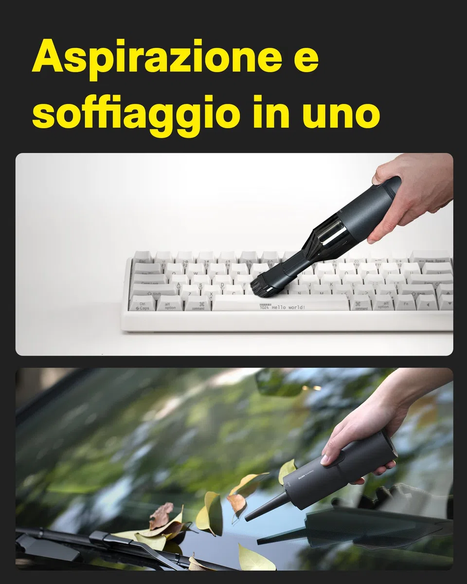 HOTO Aspirabriciole Senza Fili 15000pa, 4 in 1 Mini Aspirapolvere, Aspirazione, Soffiaggio, Gonfiaggio, Sigillamento Sottovuoto, Brushless, per Veicoli/Scrivanie/Tastiere/Macchine da Caffè Ecc