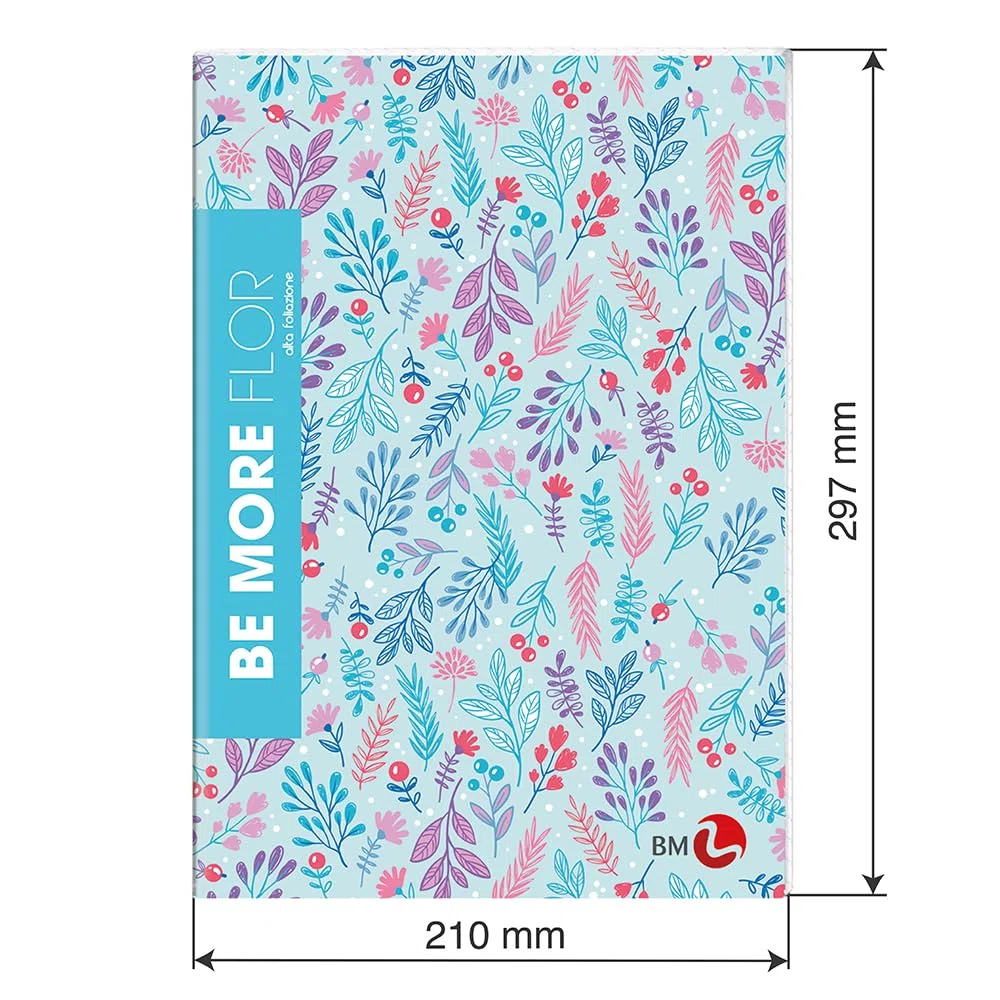BM BeMore FLOR Maxi quaderni a quadretti 4mm in formato A4 senza margine – Set da 10 pezzi con copertine floreali con glitter – 96 pagine, carta da 100g, ideali per scuole medie e superiori