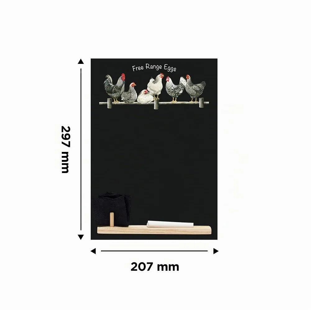 Chalkboards Uk Small Lavagnetta Da Cucina Con Stampato Free Range Eggs Design, Vassoio Plus, Pezzo Di Gesso E Cancellino In Feltro From Booth Design Range, Legno, Nero, 297 x 207 x 1 cm