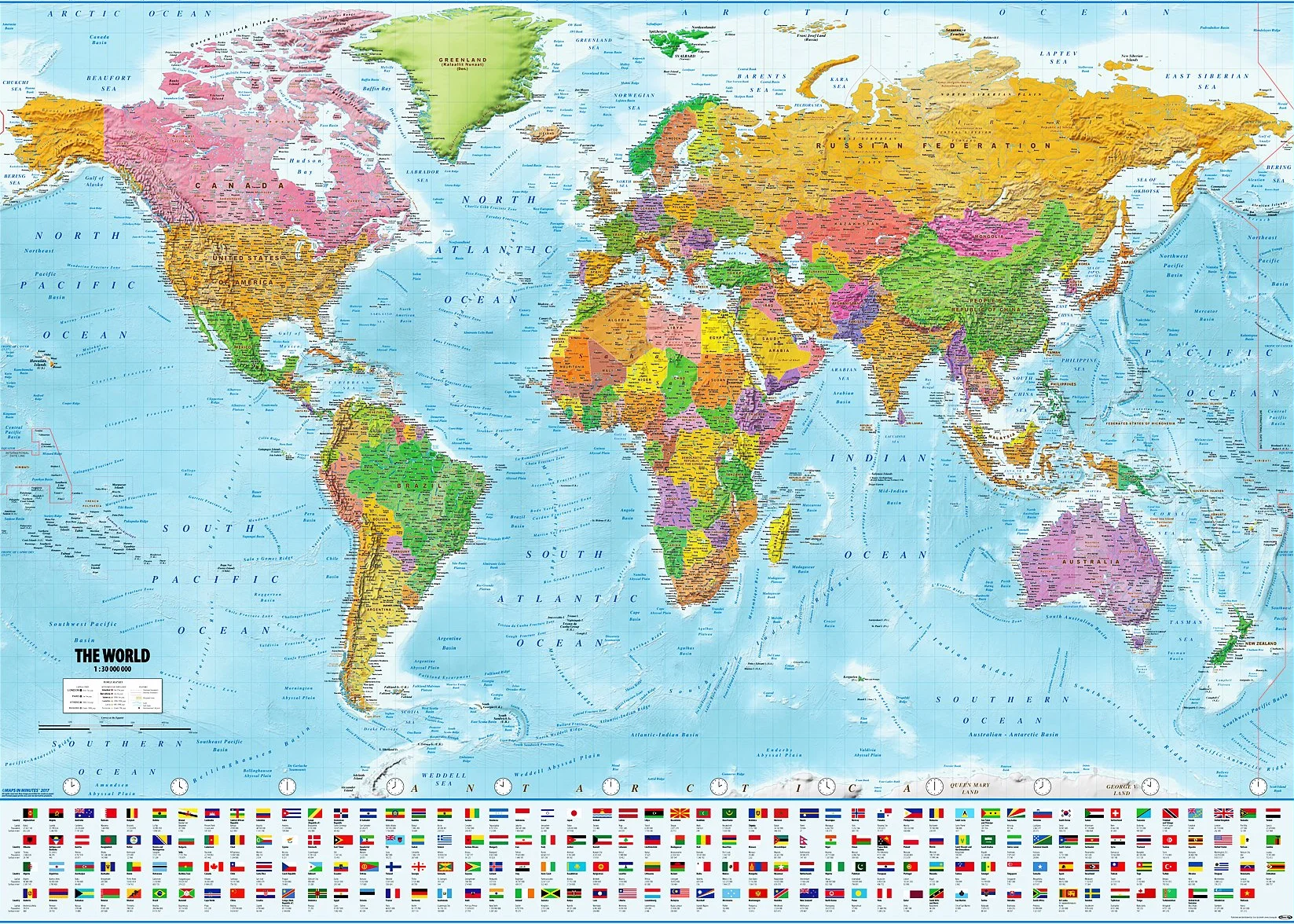 Close Up Poster XXL Mappa del Mondo con Bandiere - Versione attuale (140cm x 100cm) - in Inglese