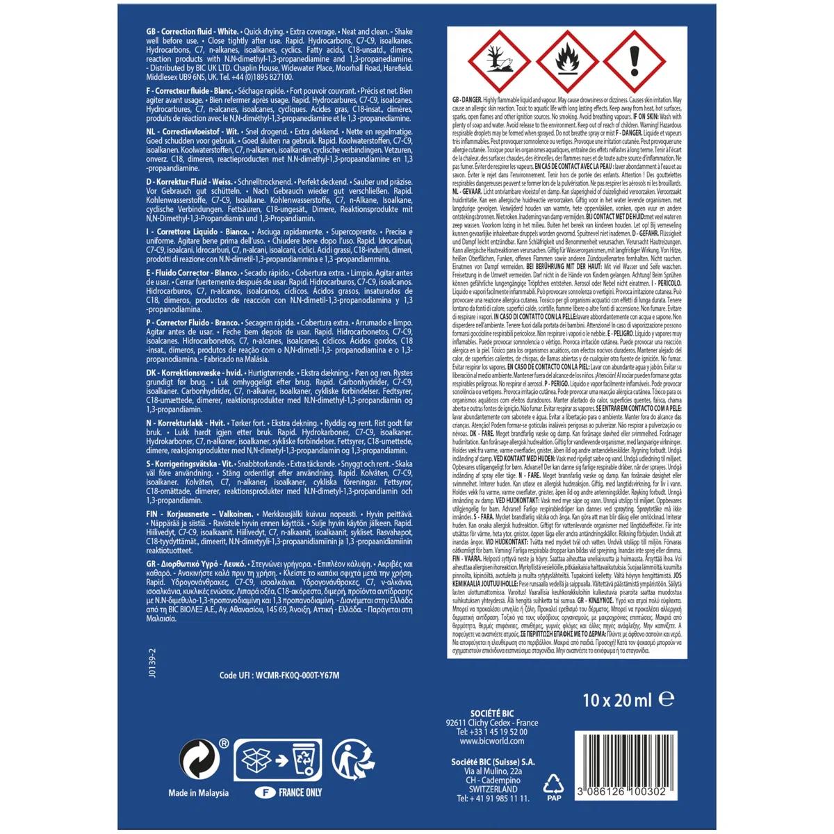 Tipp-Ex Bianchetto Liquido per Carta, Rapid, Confezione da 10 Correttori da 25ml, Cancelleria Scuola e Casa