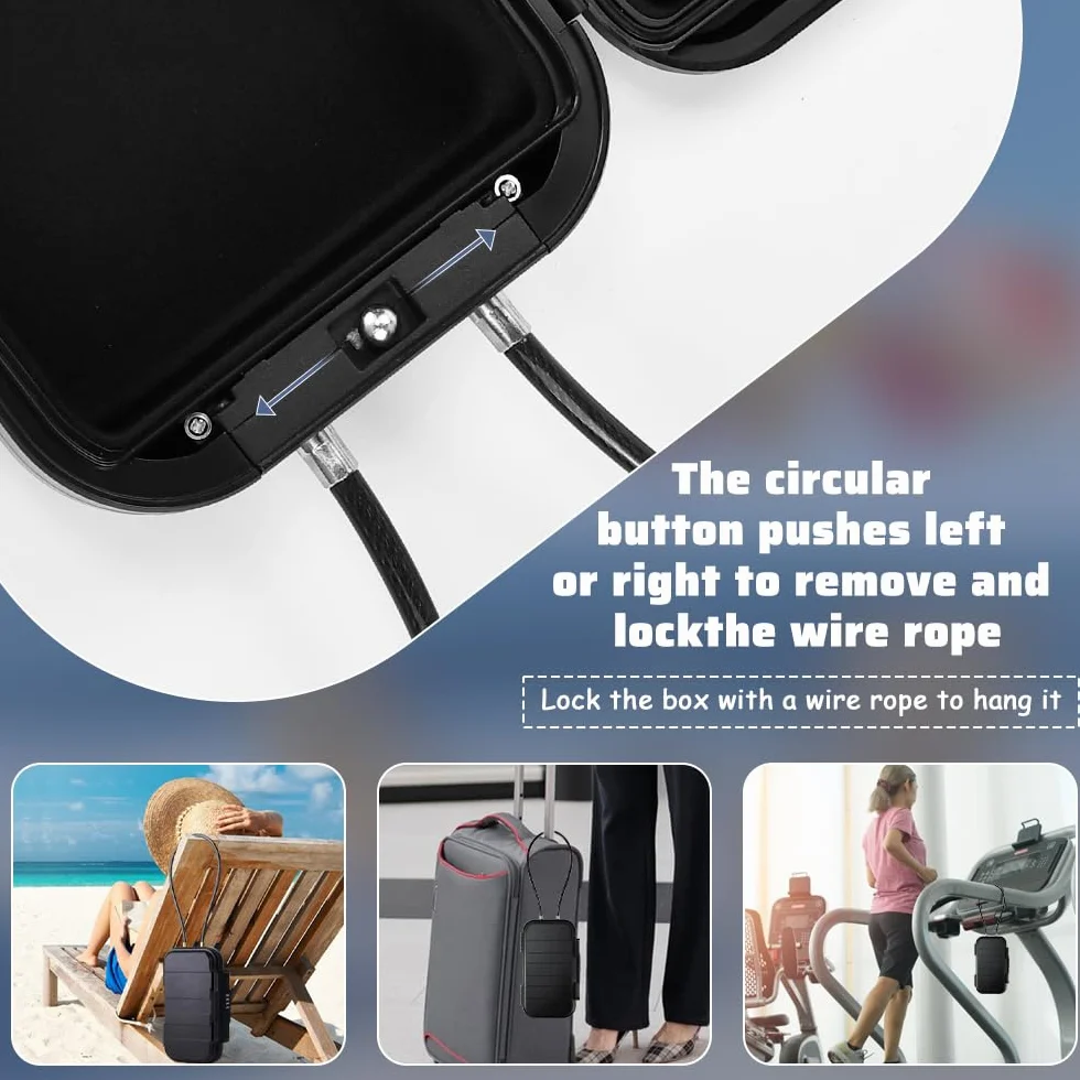 Cassaforte Portatile con Combinazione, Cassetta di Sicurezza Piccola con Codice Numerico, Mini Cassaforte Portatile con Rimovibile Fune per Spiaggia, Viaggi, Campeggio, Ufficio