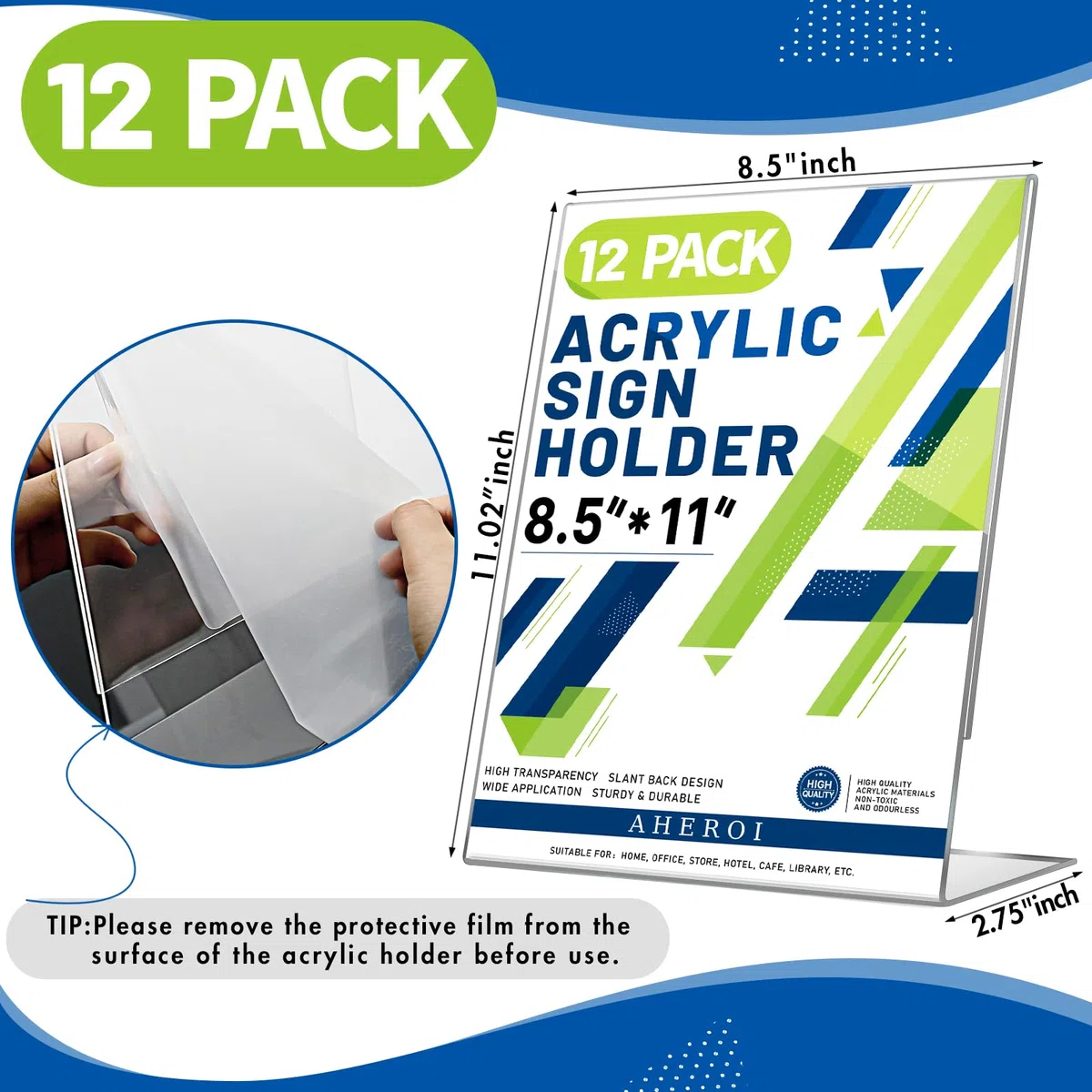Aheroi 12 supporti in acrilico per cartelli, 21 x 28 cm, trasparenti, in plastica, espositori di carta, supporti verticali per documenti, cornici in plastica per foto, volantino per esposizione,
