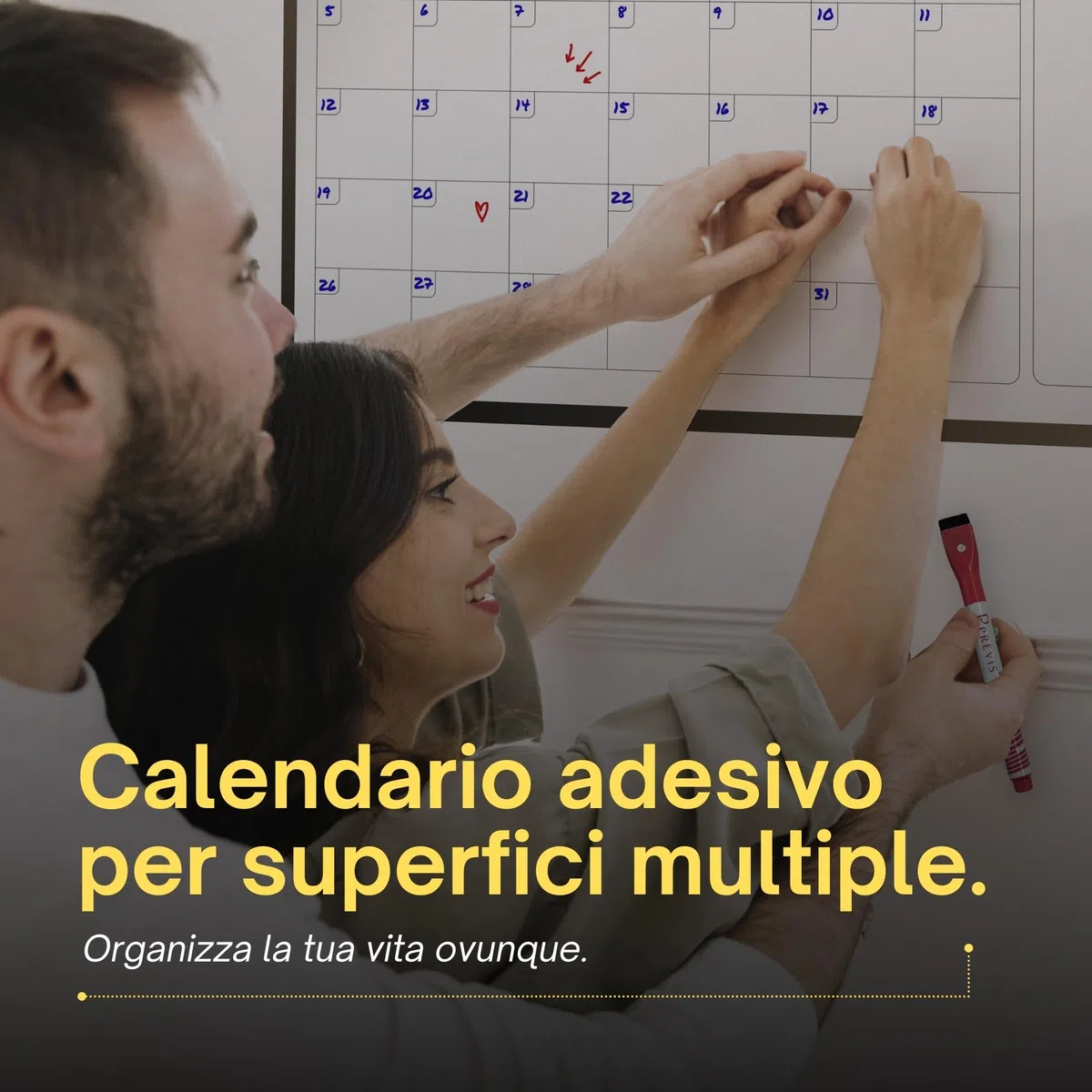 PREVIS Lavagna Calendario Magnetico da Muro Cancellabile Mensile e Settimanale 60x40CM - Planner Lavagna Magnetica da Parete con 3 Pennarelli -Adesivo che non Danneggia il Muro