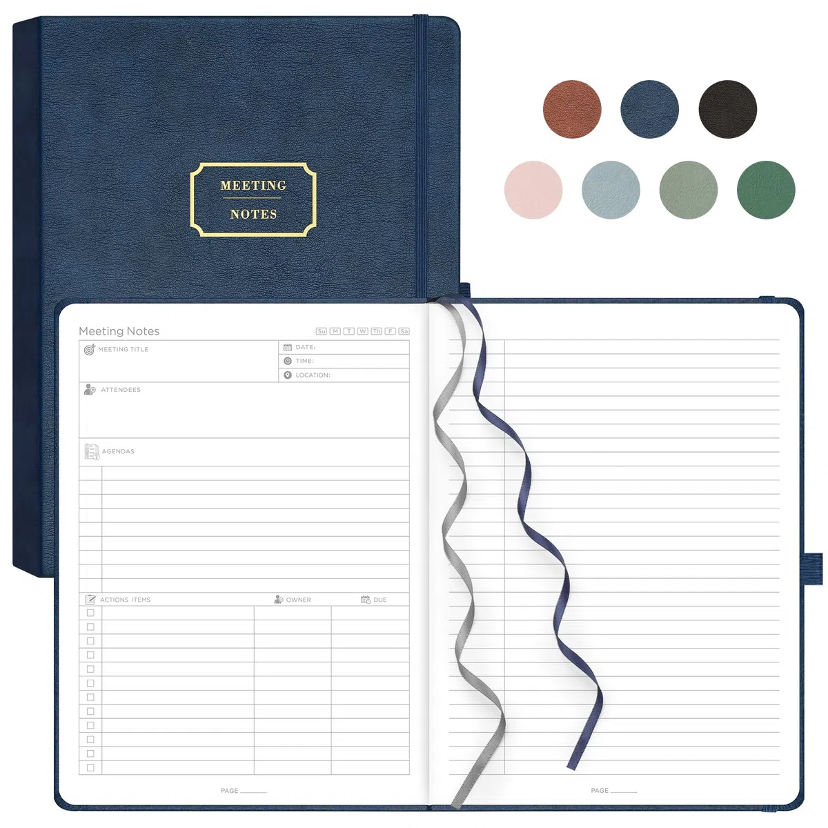 EMSHOI Taccuino per riunioni B5-320 pagine, grande diario, blocco note per lista delle cose da fare, pianificatore di produttività, organizer per progetti, quaderno con copertina rigida in pelle, per