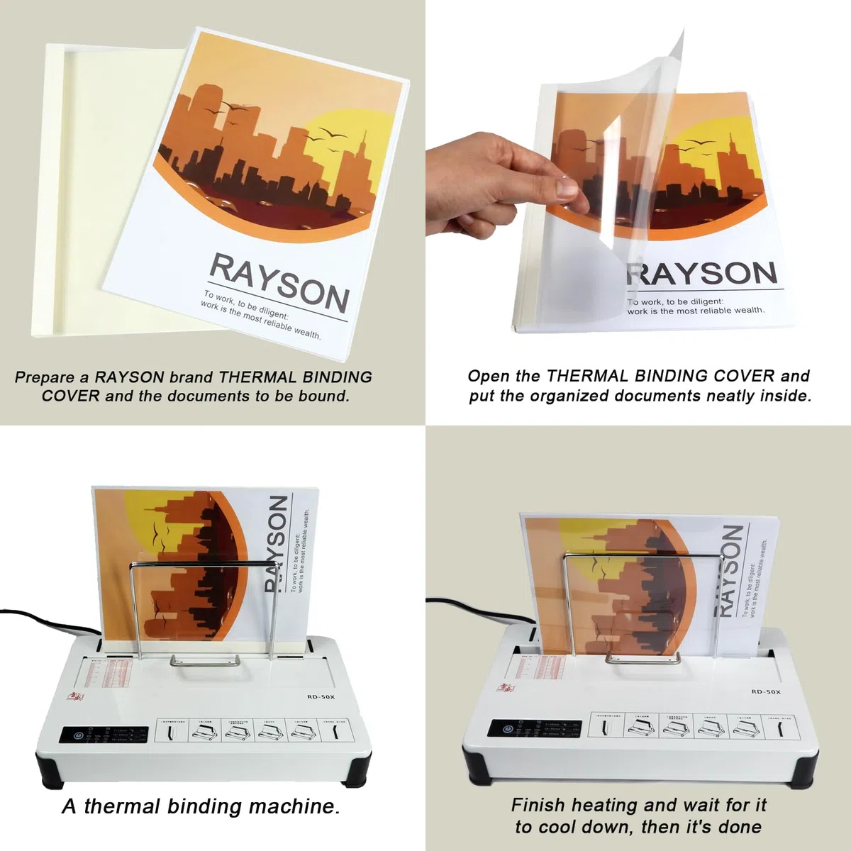 RAYSON Copertine per Rilegatrice Termica Multi Misura, 15-100 Fogli, 2/3/4/6/12 mm, A4, Bianco, Pezzi 25