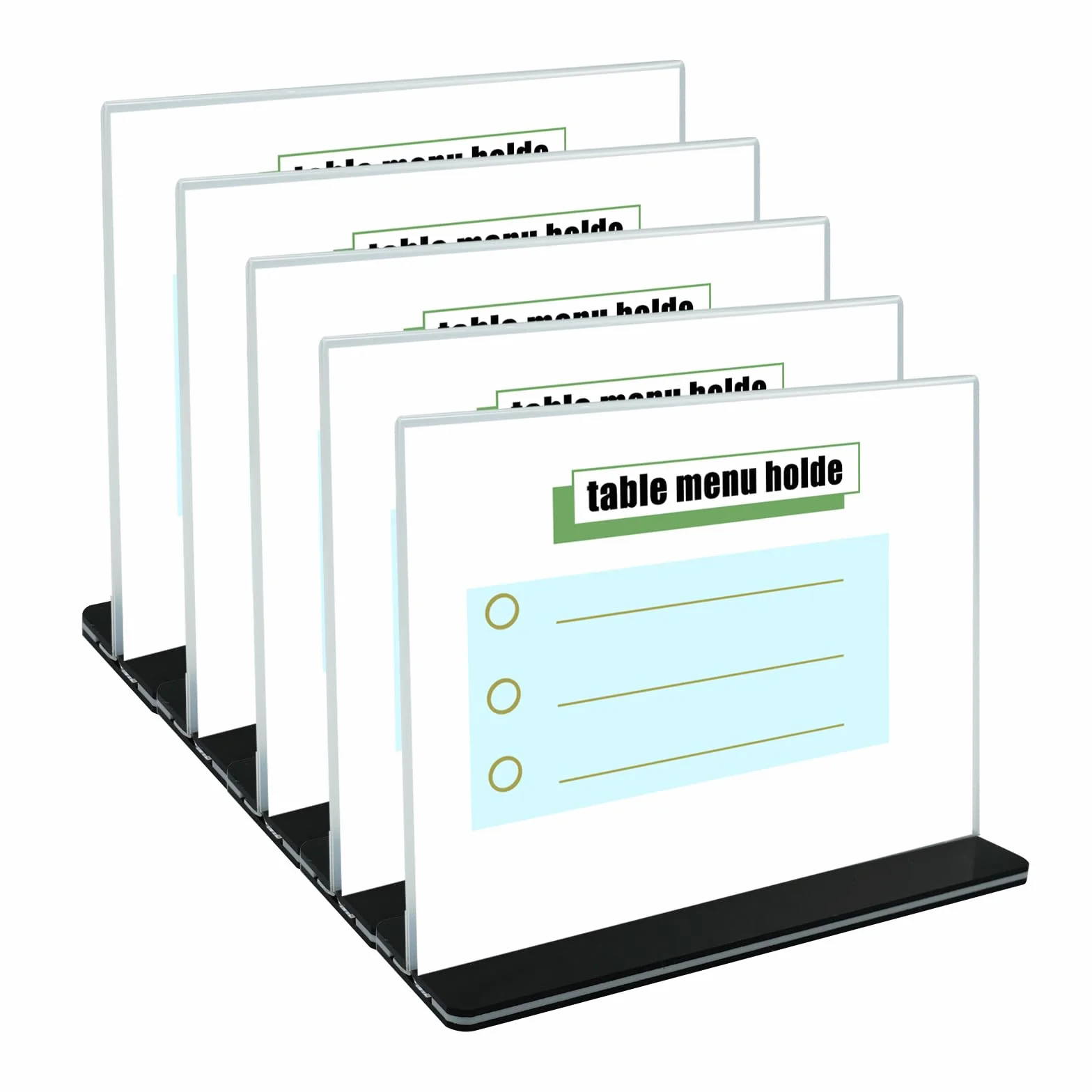5 Pezzi A5 Espositore da Tavolo a Forma di T Doppio Espositore da Tavolo Orizzontale A5 Orizzontale Acrilico Porta-avvisi da Tavolo con Base per Menù, Carta, Schede Informative, Ufficio e Altro
