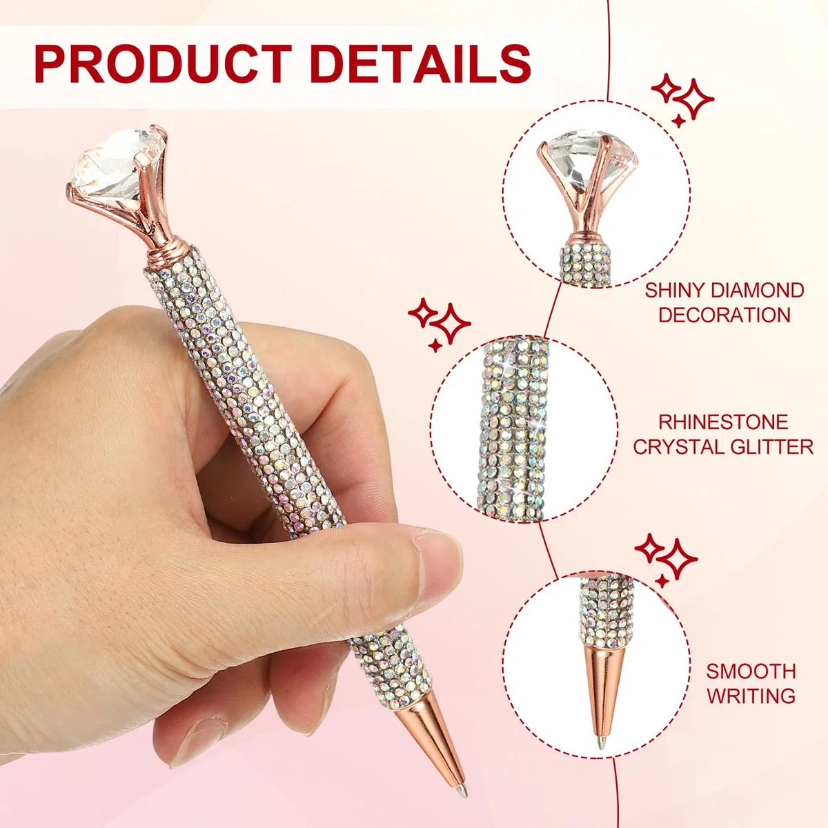PATIKIL Penna A Sfera Con Cristalli, 6Pc Penna A Sfera A Twist In Metallo Con Cristalli Diamantati 1.0mm Punto Medio Inchiostro Nero Per Appunti E Journaling, Argento/Oro Rosa