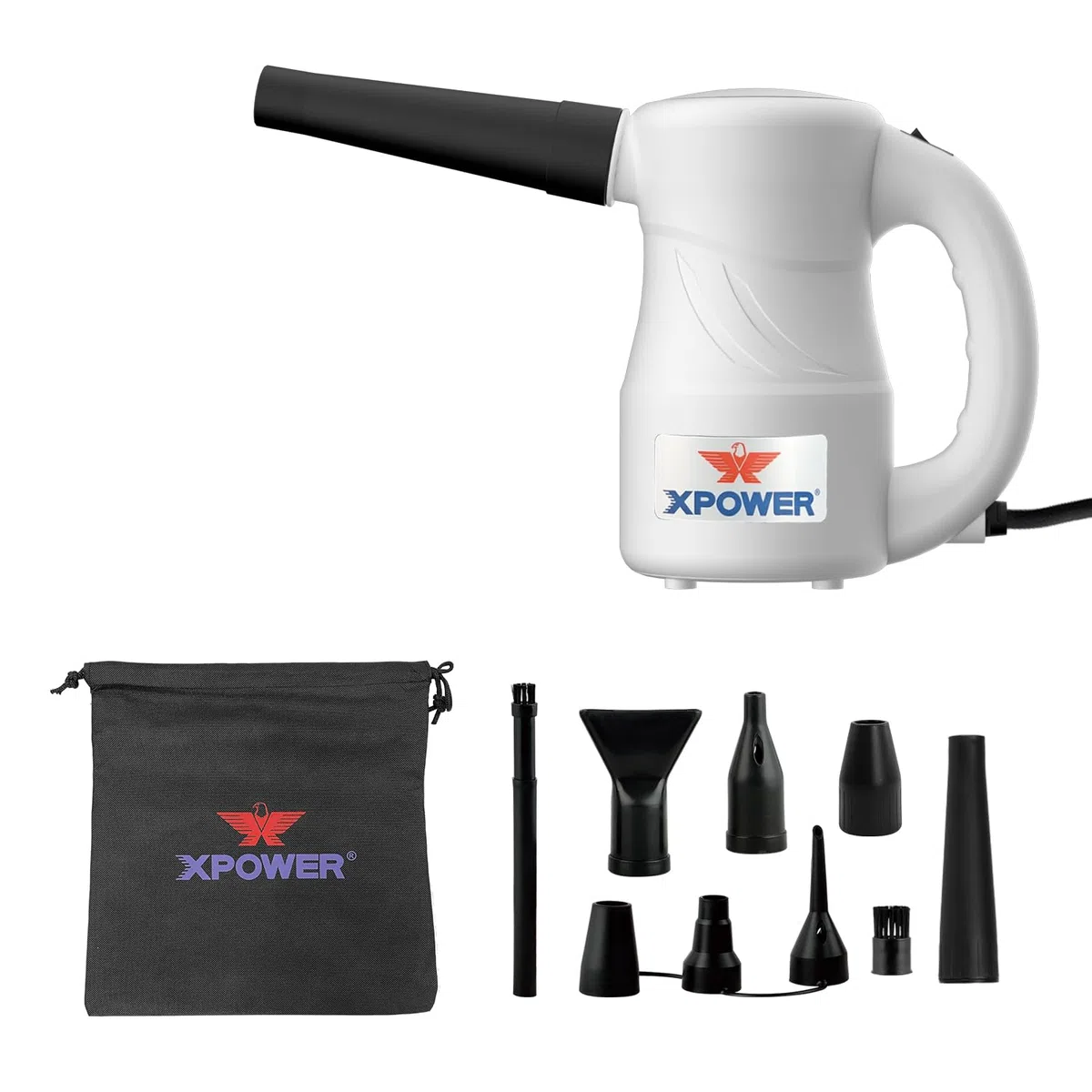 XPOWER Spazzola ad Aria Elettrica per Rimozione Polvere, Asciugatura, Gonfiaggio, Pulizia Auto, Computer, Soffio Foglie (Bianco, A-2S)
