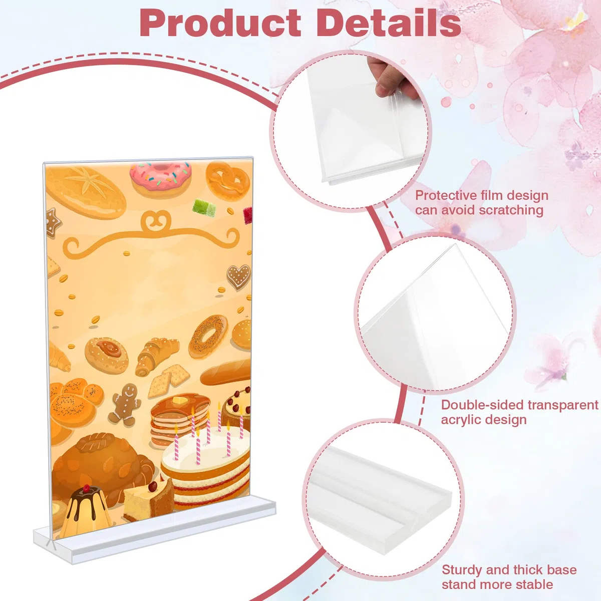 UMILKI 4 Pezzi Porta Menu da Tavolo in Acrilico, Espositore da tavolo A4 con Base, T Supporti menù, Porta Avvisi da Tavolo per Menu, Foto, Prezzi, Poster