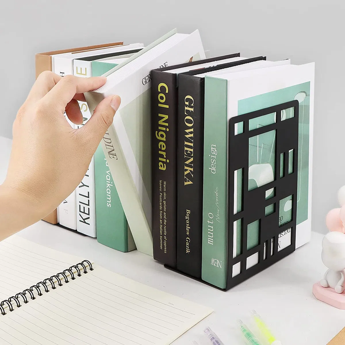 3 Paia Fermalibri per Mensole Metallo Reggilibri de Mensole Porta Libri da Scrivania Decorativi Fermalibri per Libri Pesanti Antiscivolo per Ufficio Scuola Biblioteca Casa Nero