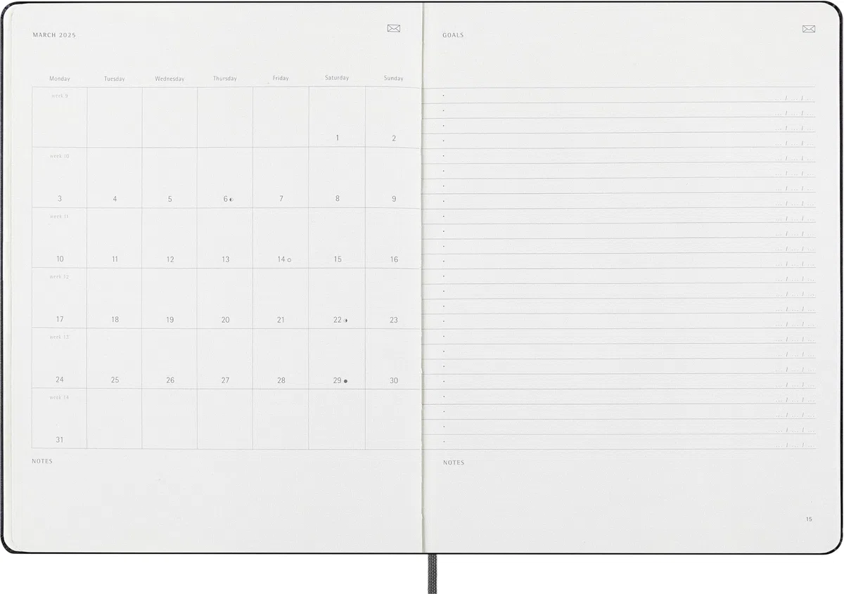 Moleskine Weekly Planner, Agenda Settimanale Smart PRO 12 Mesi 2025, Smart PRO Planner, Chiusura Elastica, Colore Nero, Formato Extra Large 19x25 cm