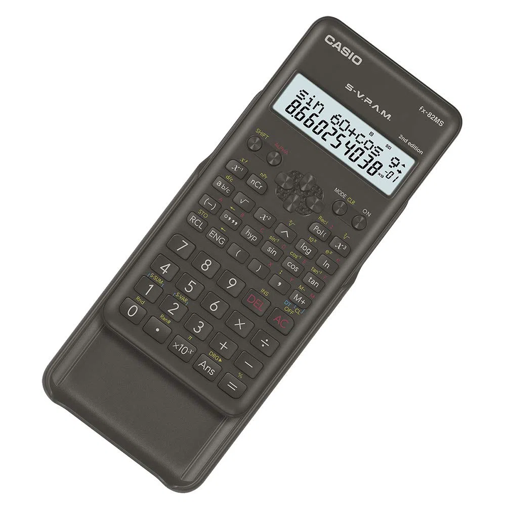 Casio FX-82MS-2-S-MH Calcolatrice Scientifica 240 Funzioni con Schermo a 2 Linee, Nero, Med