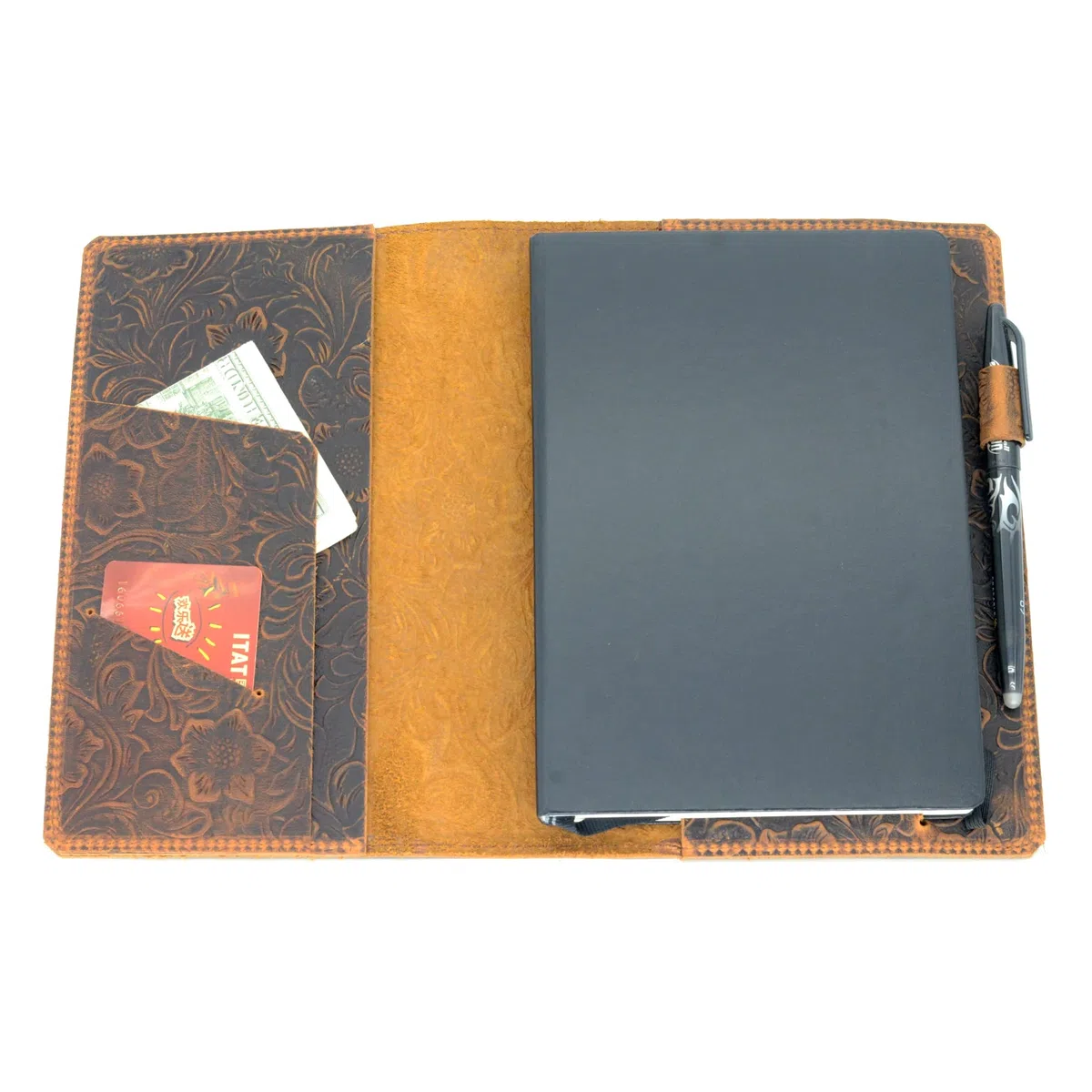 JJNUSA Custodia in pelle compatibile con Leuchtturm1917 formato A5 medio (14,6 x 21 cm) copertina diario di viaggio in pelle invecchiata ricaricabile diario di scrittura fiore marrone