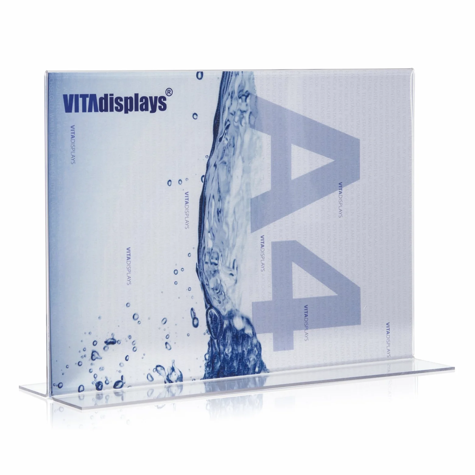 Confezione da 5 VITAdisplays Supporto a T formato orizzontale, espositore da tavolo, espositore in acrilico, espositore pubblicitario a T, DIN A4, PLEXIGLAS