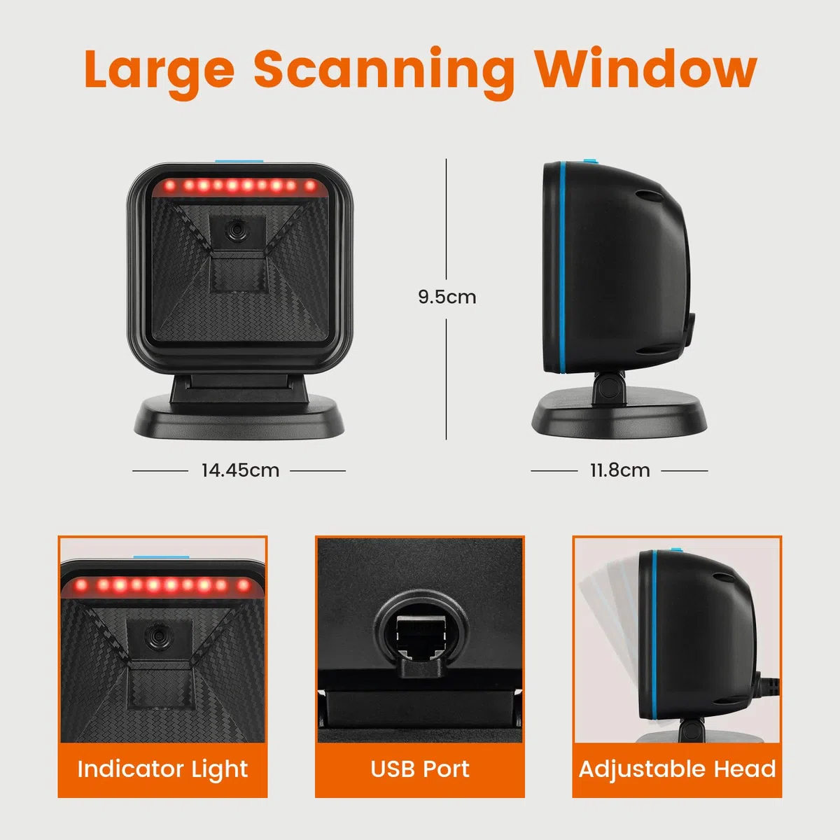 OBZ 2D Lettore Codice a Barre e Qrcode, 1D Lettore Barcode da Banco cavo USB Cablato Scanner di Codici a Barre da Tavolo Lettore QR Code e Barcode per PC Magazzino Supermercato Negozio POS