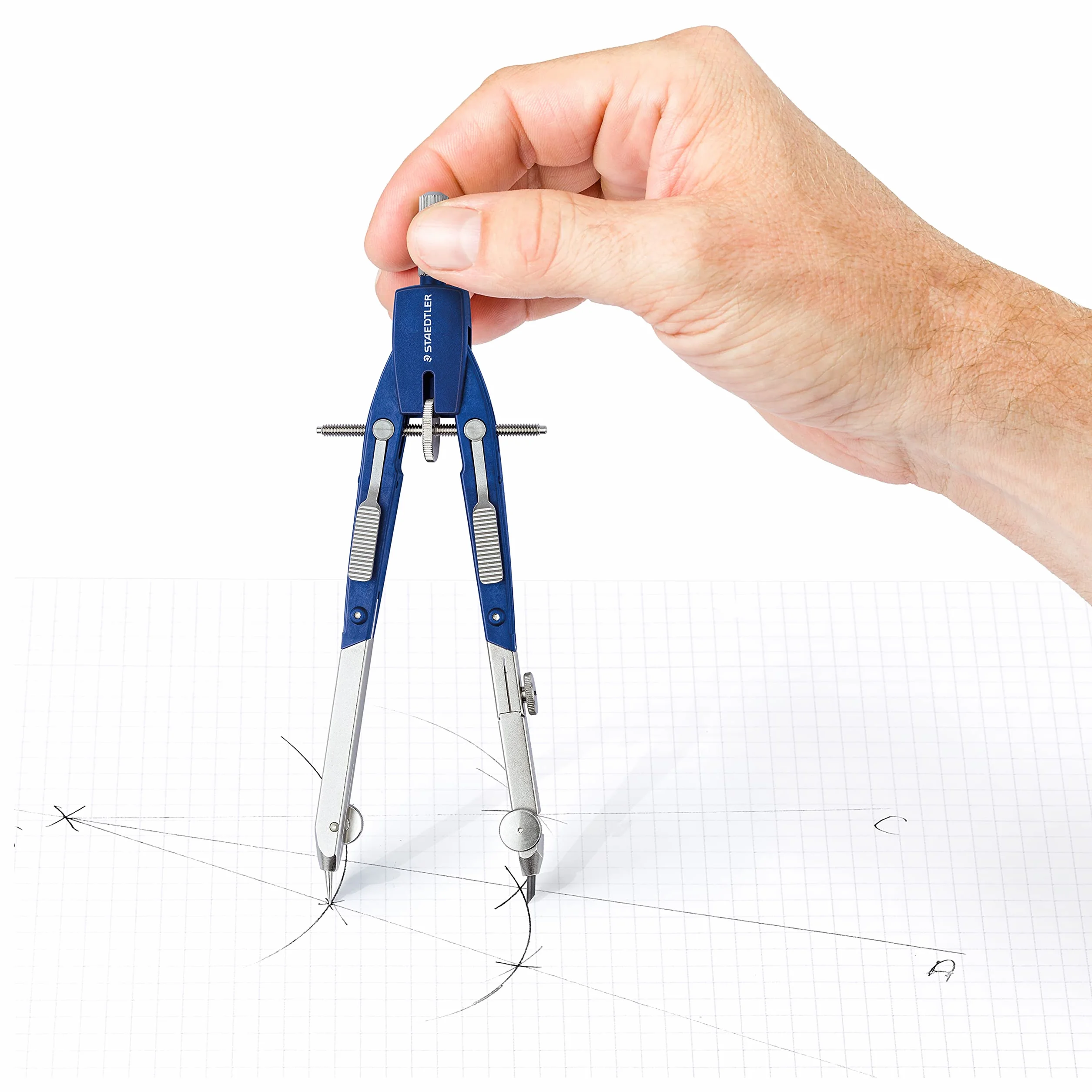 Staedtler 552 01 Mars Comfort 552 - Compasso a regolazione rapida, in custodia con coperchio ribaltabile, blu / argento Zirkel