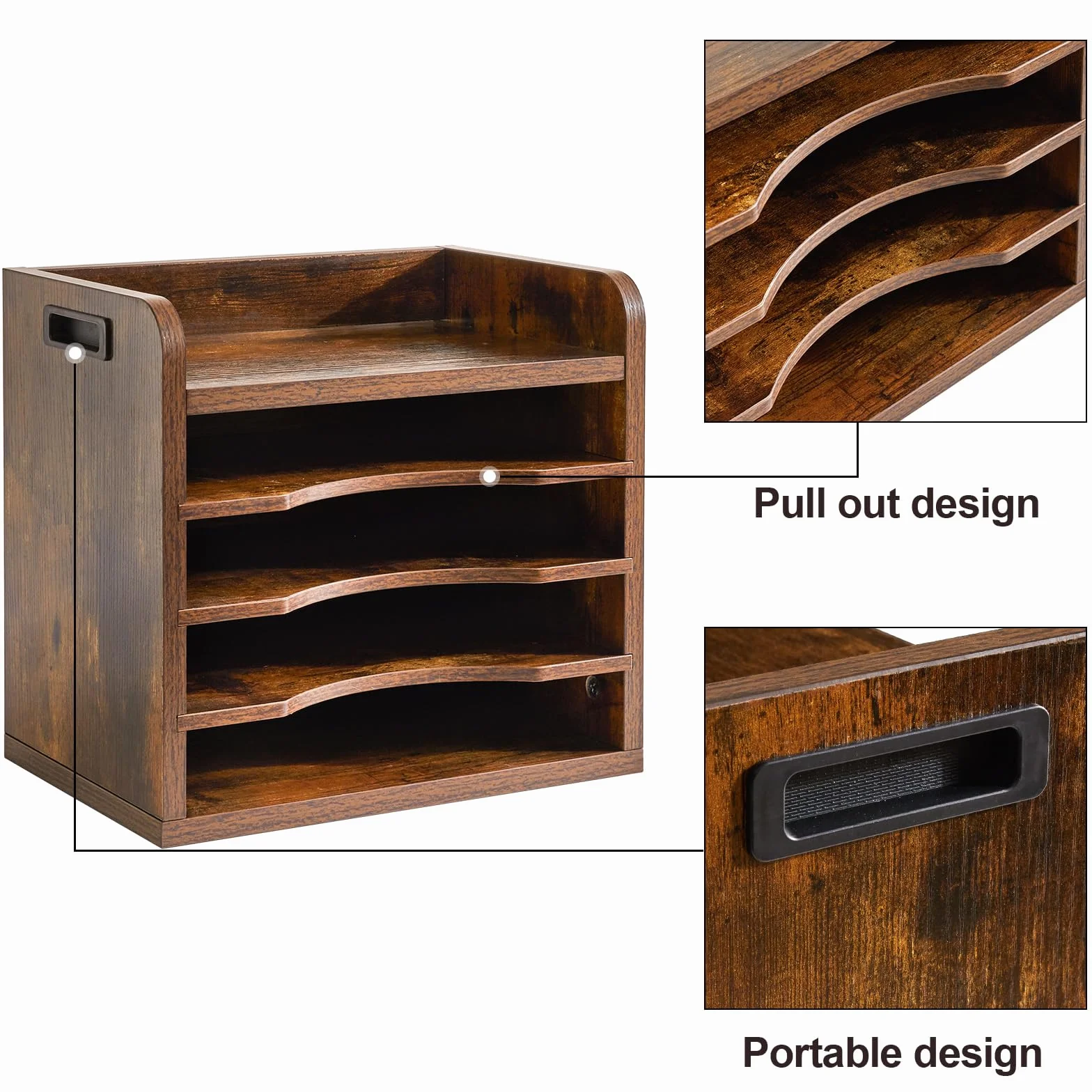 YMYNY Organizer da Scrivania in Legno, Portaoggetti da scrivania con 3 Ripiani Regolabili, per Scuola, Ufficio, per Formato A4 Documenti Archiviazione, 34 x 23 x 31.5CM Marrone Rustico HBC006H