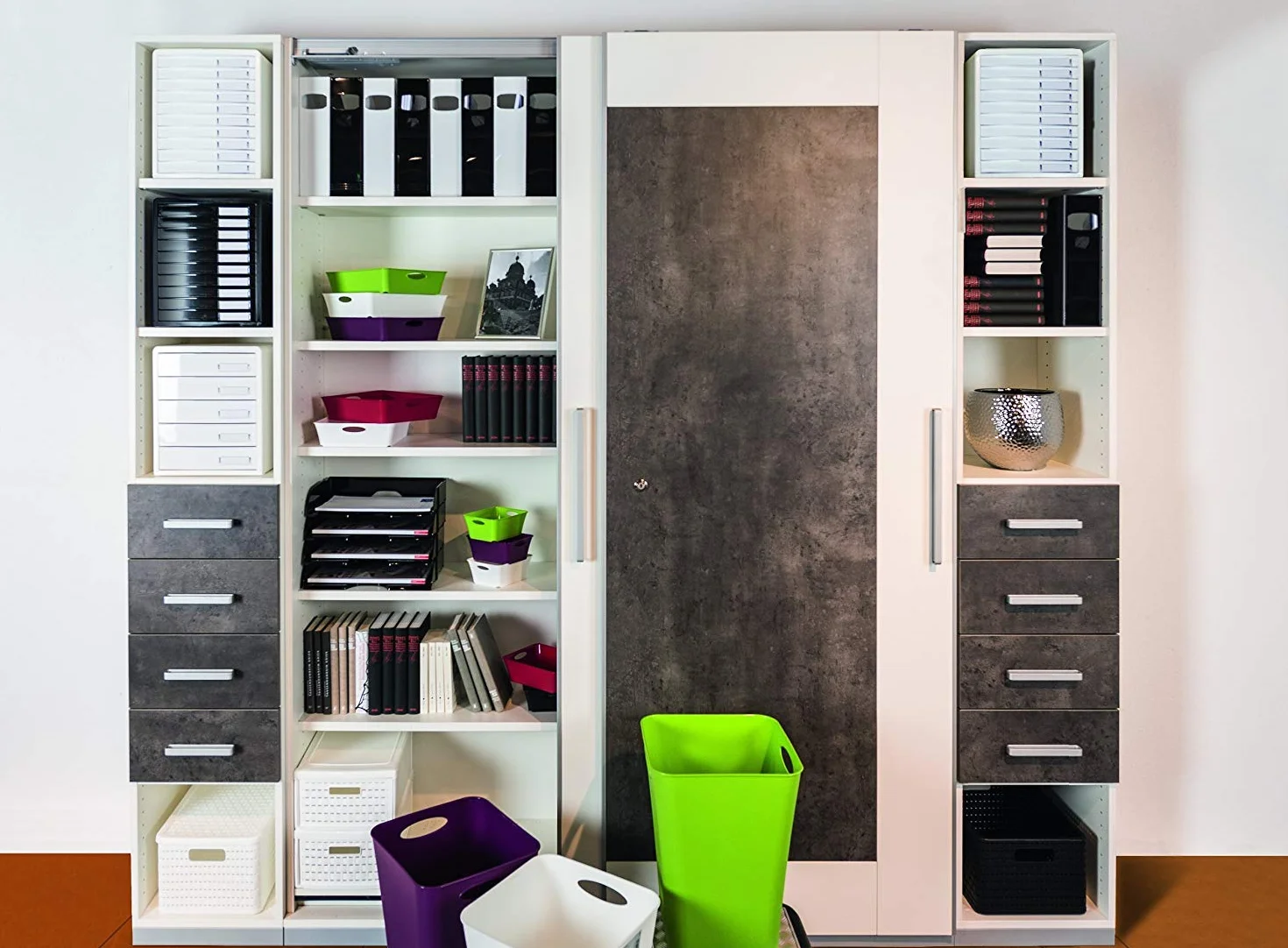 Rotho Timeless Cassettiera/Scatola da Ufficio con 10 Cassetti, Plastica (PS) senza BPA, Grigio (Antracite), 34.5 x 29.0 x 32.0 cm