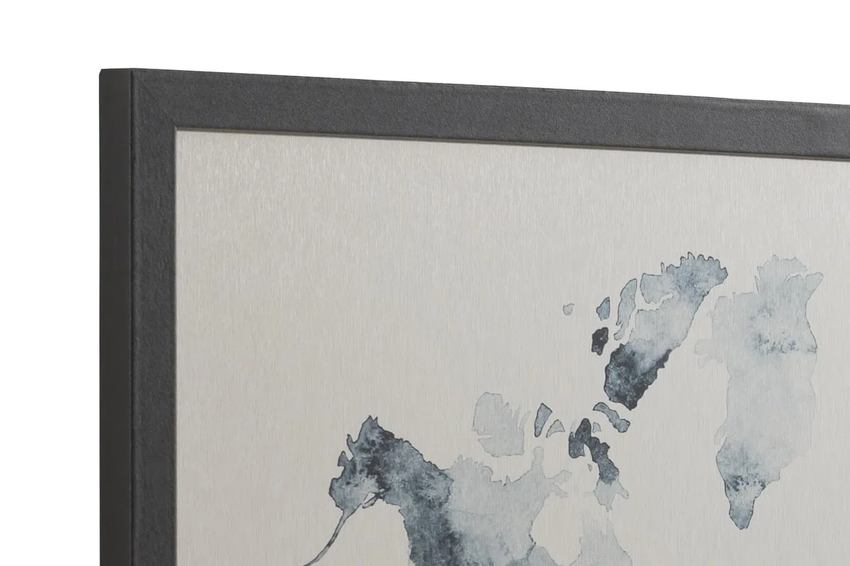 Bi-Office, Lavagna Ink Mappa del Mondo, Finitura Argento Magnetica Cancellabile a Secco, Cornice Nera MDF, 60x40cm