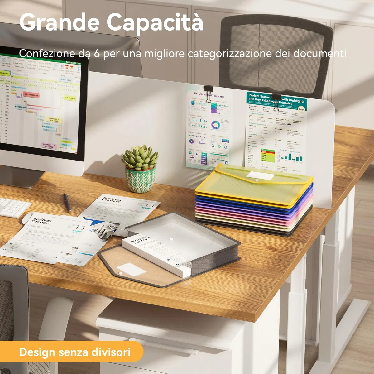 ABC life Cartelle Portadocumenti in Plastica, A4 Portadocumenti Trasparente impermeabile Wallets, Grande Capacità, con Etichette, perUfficio, Scuola, Casa, 6 Pezzi
