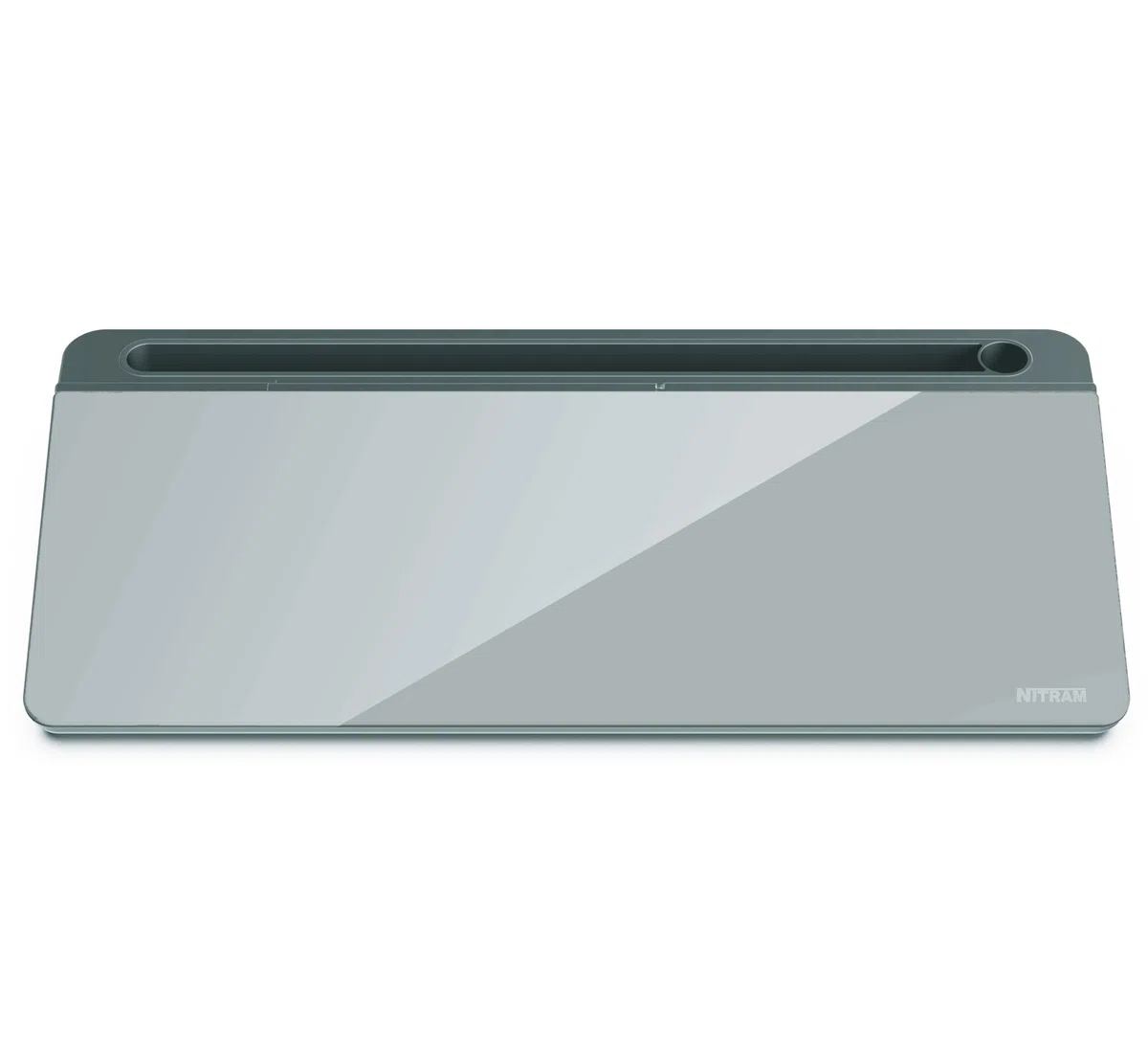 NITRAM Lavagna da scrivania o ufficio in vetro con cassetto portaoggetti e scomparto per accessori Dimensioni: 40,5 x 18,5 x 6 cm con cancellino.e 2 pennarelli (Grigio)