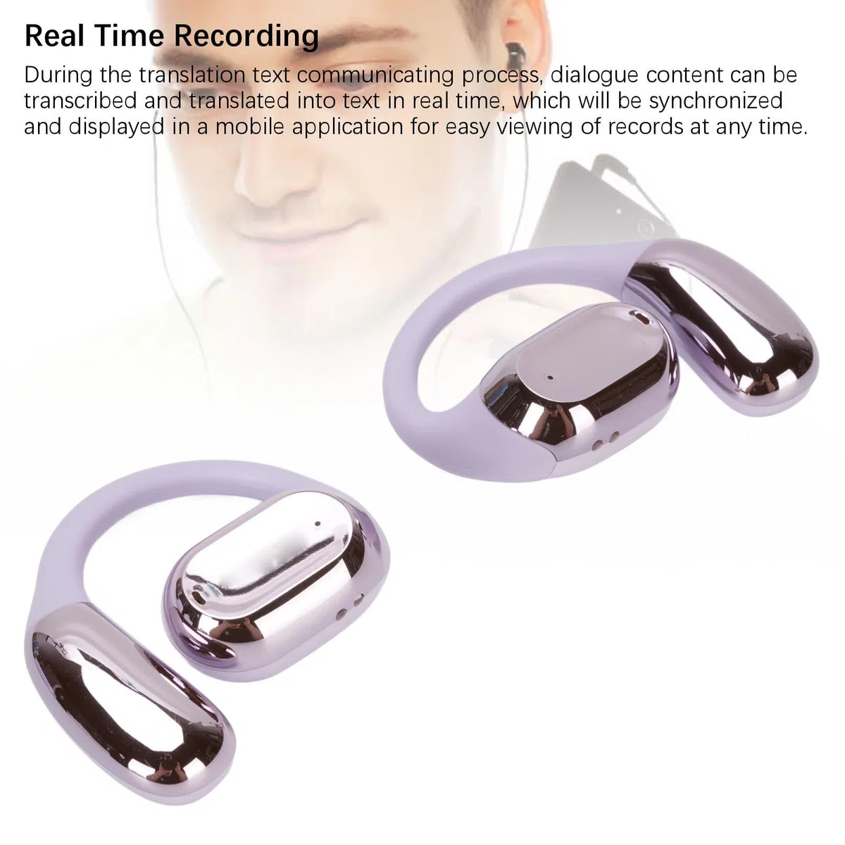 Topiky Auricolari Wireless con Traduzione in Tempo Reale con Intelligenza Artificiale, Bluetooth 5.4, Auricolari Aperti, Traduttore in 140 Lingue, (PURPLE)