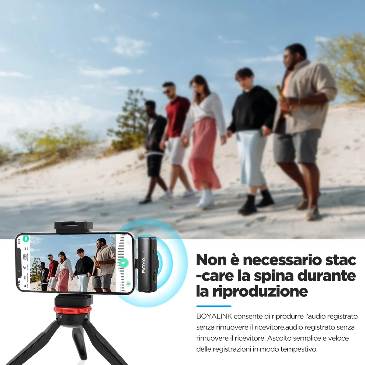 BOYA Wireless Lavalier Microfono, BOYALINK A1 Mini Lapel Microfono per iPhone Android Fotocamera PC Laptop Registrazione video, Vlog, Podcast Live Stream Intervista (TX + RX)