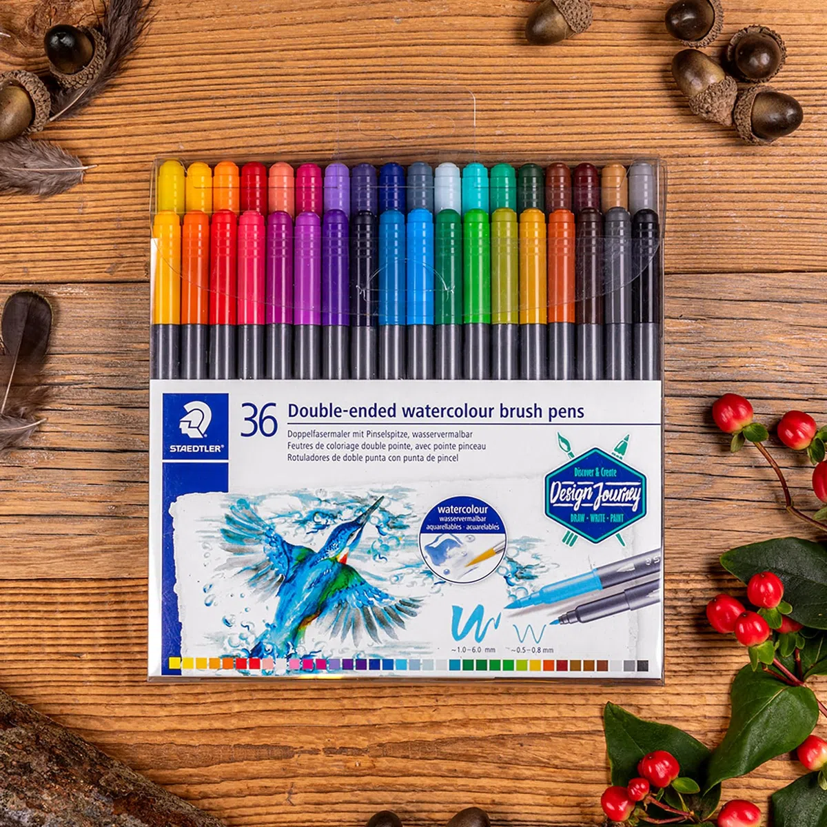 Staedtler - Set 36 Pennarelli Doppia Punta per Effetto Acquerello, Pennarelli Punta Fine e Punta Pennello Flessibile - Pennarelli Acquerellabili Brush Pen e Penne Colorate per Disegno e Calligrafia