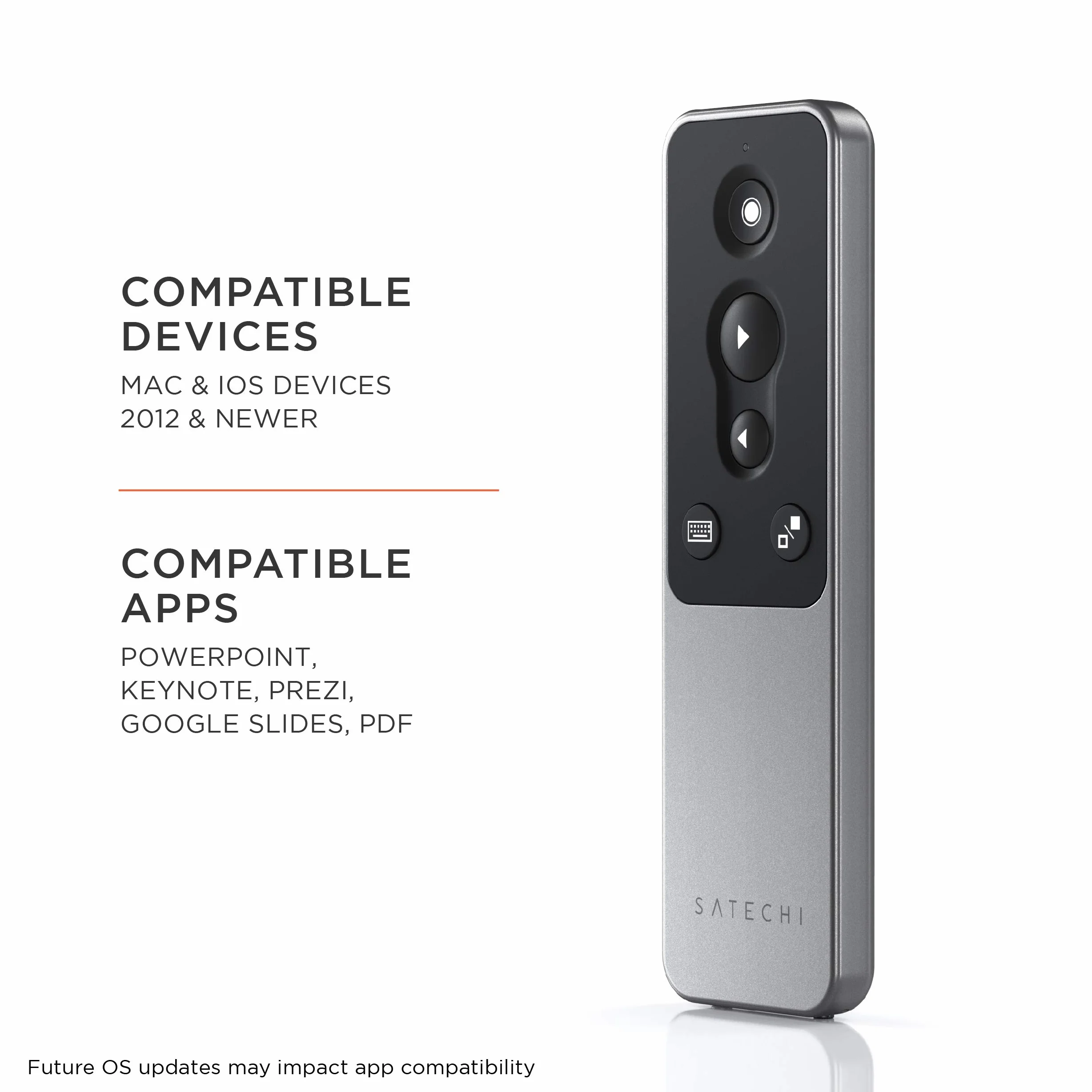 SATECHI Telecomando Bluetooth R1 Multimediale per Presentazioni, PowerPoint e Keynote, Ricaricabile USB-C, per MacBook Air/Pro/Neo, Mini, iPad, iMac (non compatibile con Windows 10/11 né Apple TV)