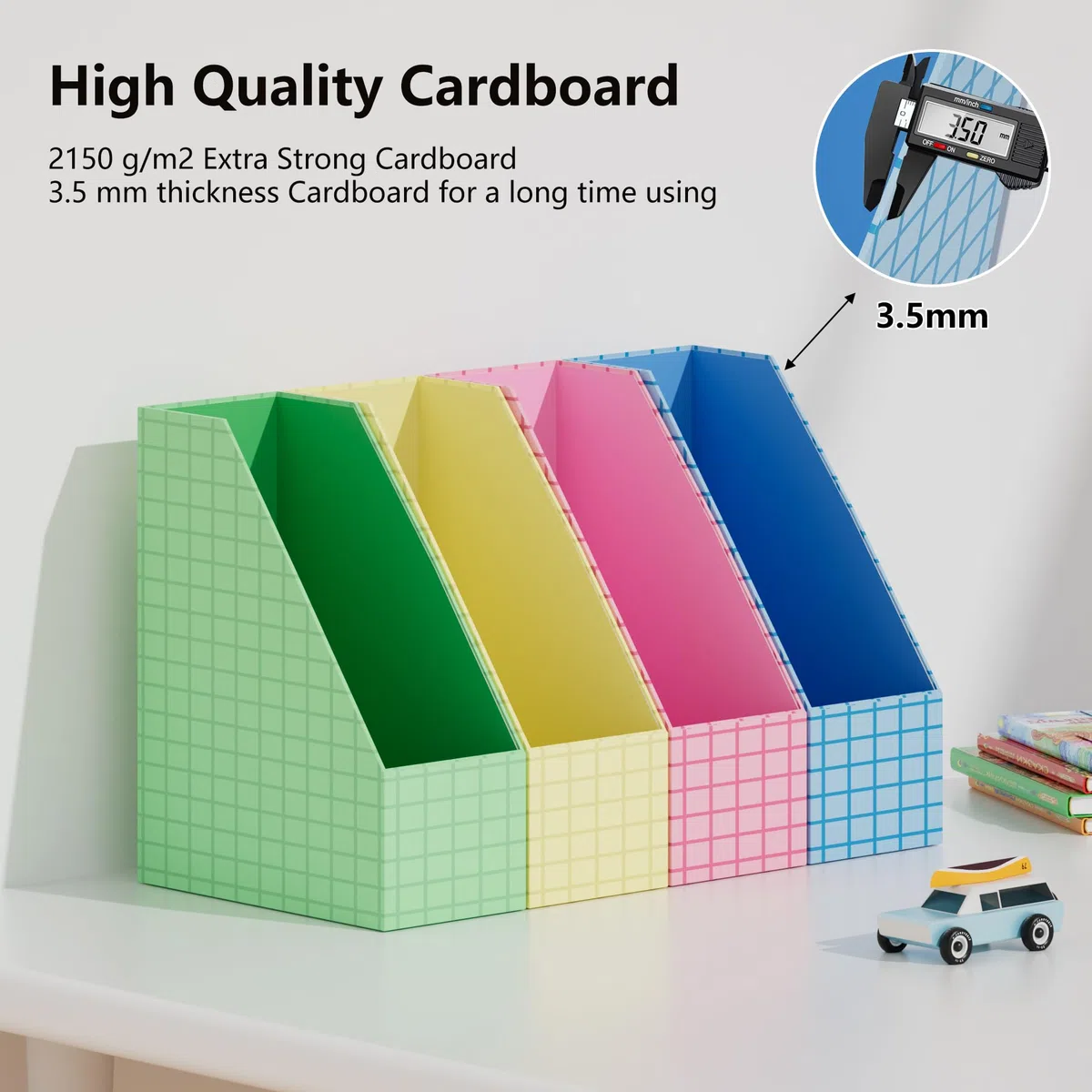 JiaWei Portariviste 4 Pezzi, Fondo Robusto, Realizzato in Cartone Extra Robusto da 2150 g/m², Larghezza 10,5 cm, A4 Cartella stand-up, per casa, ufficio e scuola - Multicolore