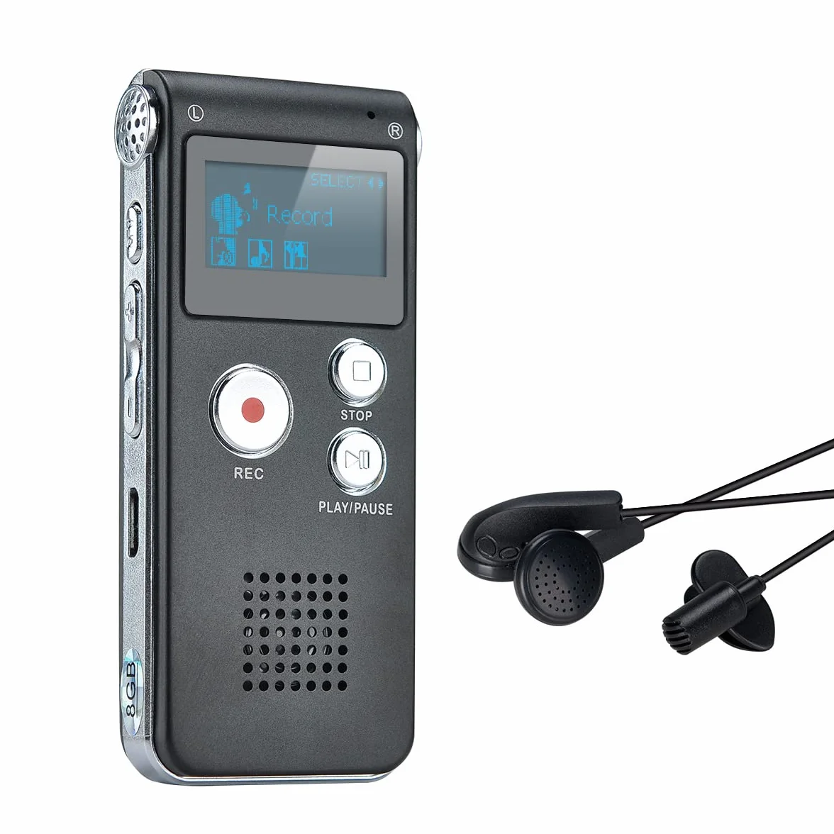 Portable Digital Voice Recorder Registratore Audio Audio Registratore Digitale LCD Lettore MP3-8GB ((Black)