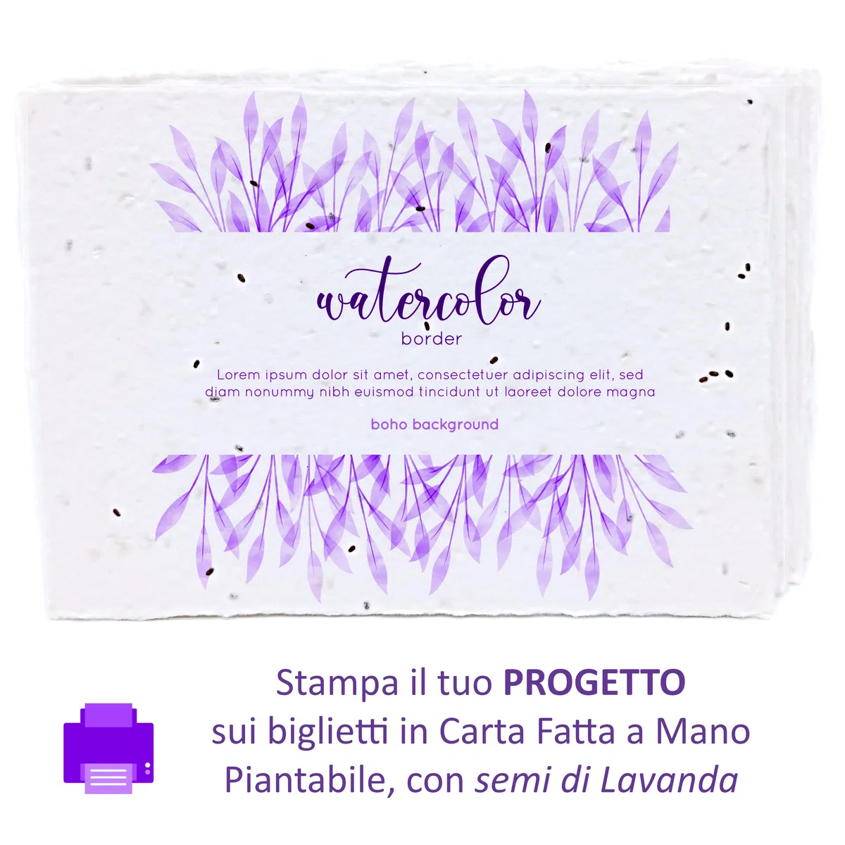Biglietti di Auguri e Buste Piantabili per ogni occasione, come Nascita, Compleanno, Laurea, Matrimonio, 300 g/m2, Confezione da 10, Made in Italy (Con Semi di Lavanda)