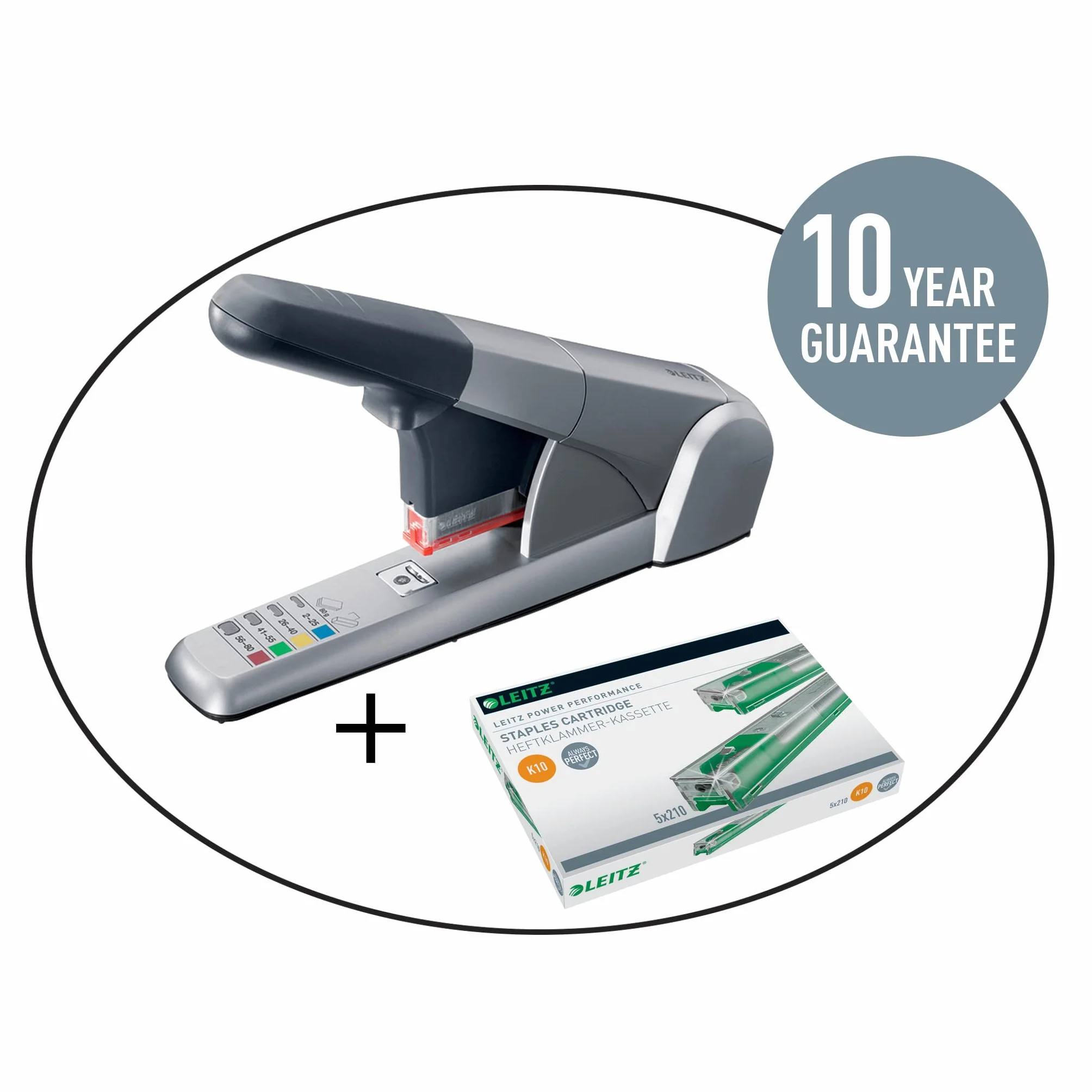Leitz Power Performance Cassettes d'Agrafes Heavy Duty K10, Galvanisé, Boîte de 5 Cassettes, 5 x 210 Agrafes, 55930000