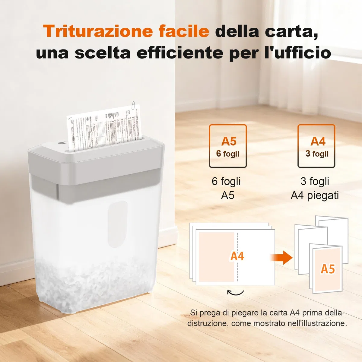 Bonsaii Distruggidocumenti, Taglio a Croce 6 Fogli (A5), Alta Sicurezza P-4 con Cestino 6L, per Carta, Carte di Credito, Graffette & Punti Metallici, C292-A